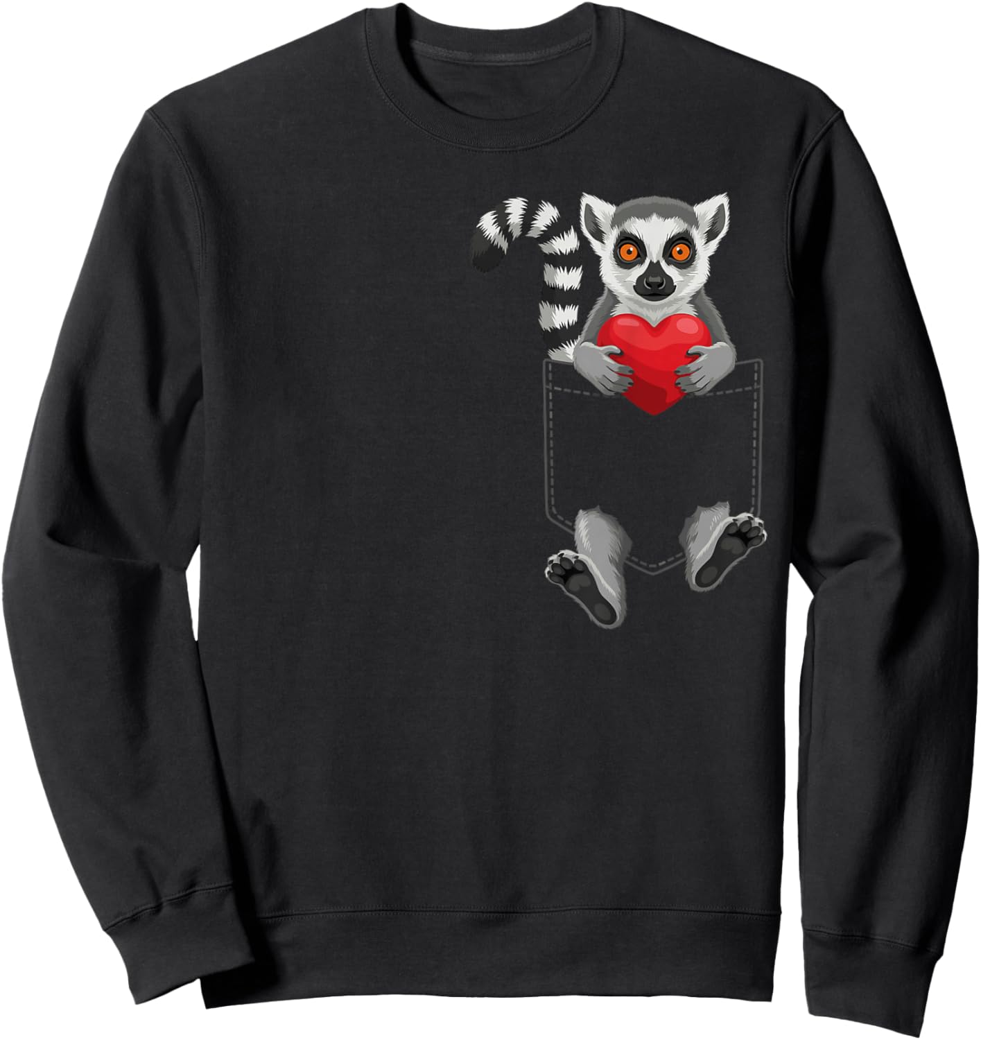 Cute Lemur in Pocket Animal Lover Design Valentines Sweatshirt - Sweatshirt | Black