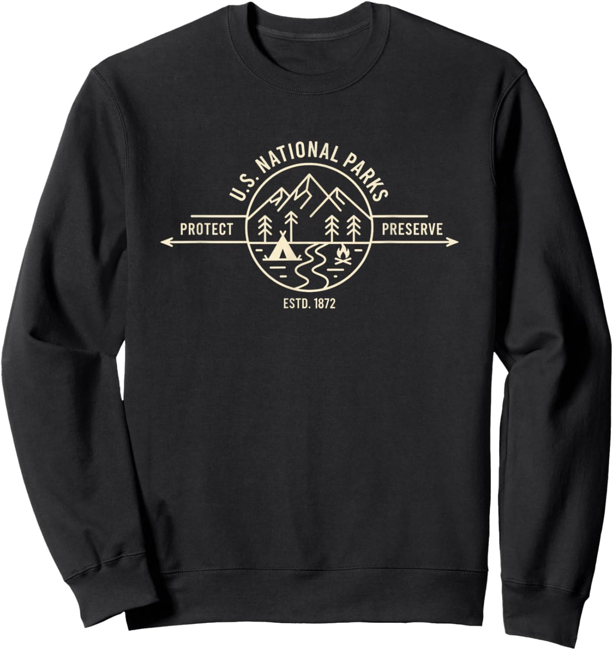 U.s. National Parks Protect Preserve Estd 1872 Camping Logo Sweatshirt - Sweatshirt | Black