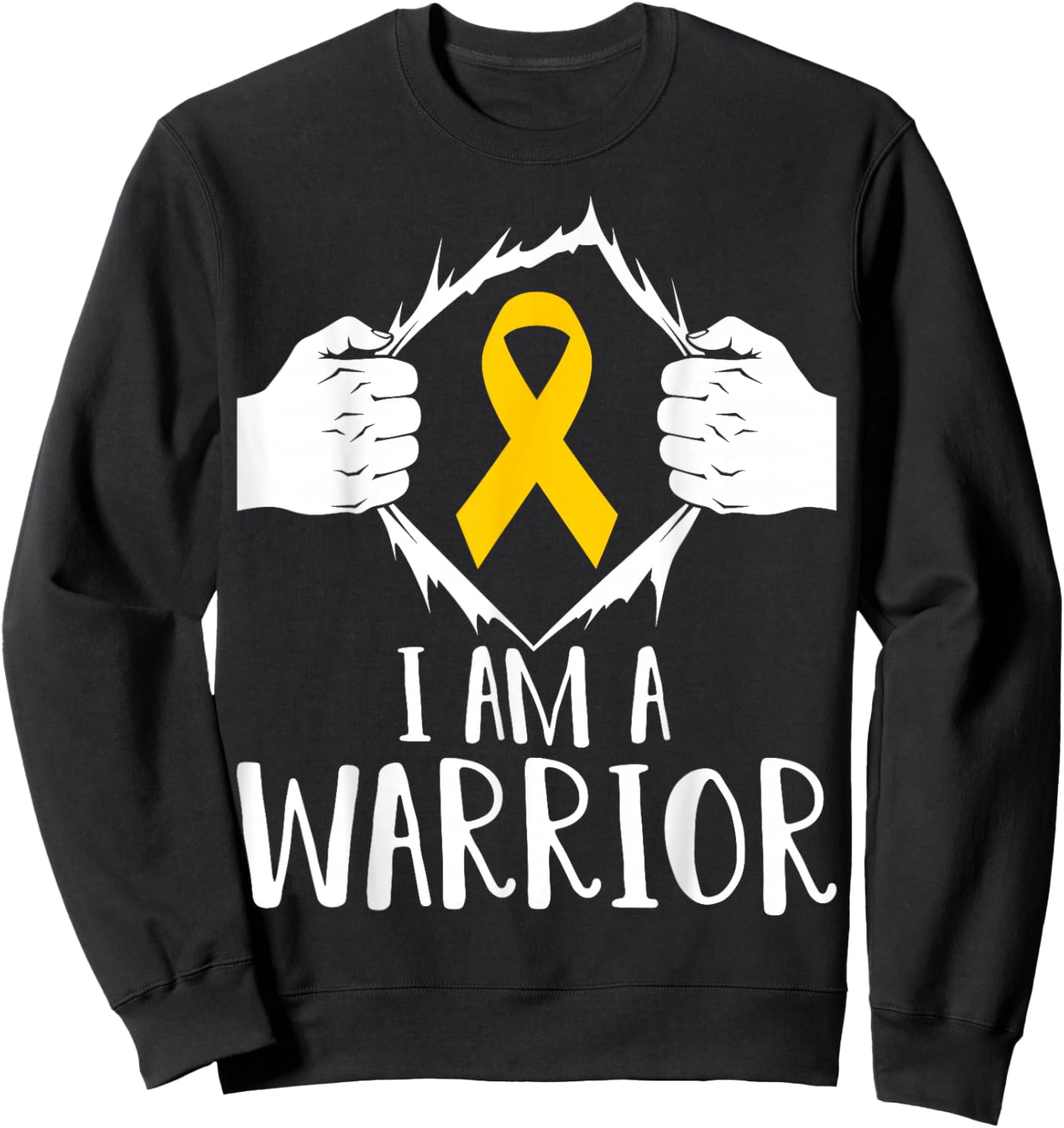 I Am A Warrior Childhood Cancer Survivor Gold Ribbon Sweatshirt - Sweatshirt | Black