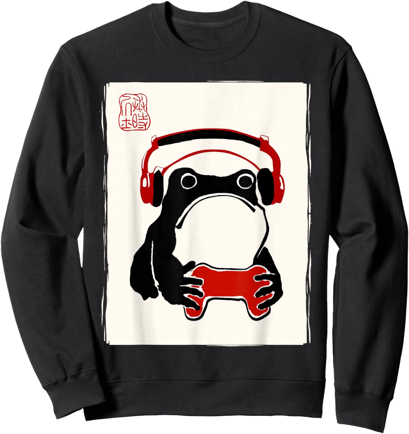 Grumpy Frog Gamer Bruh Ink Painting Japanese Funny Gamer Sweatshirt - Sweatshirt | Black