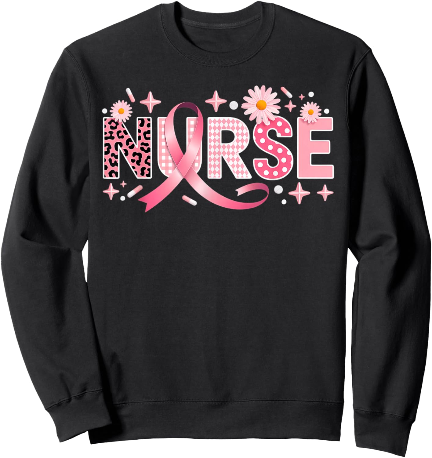 Pink Ribbon Stethoscope Nurse Life Breast Cancer Awareness Sweatshirt - Sweatshirt | Black