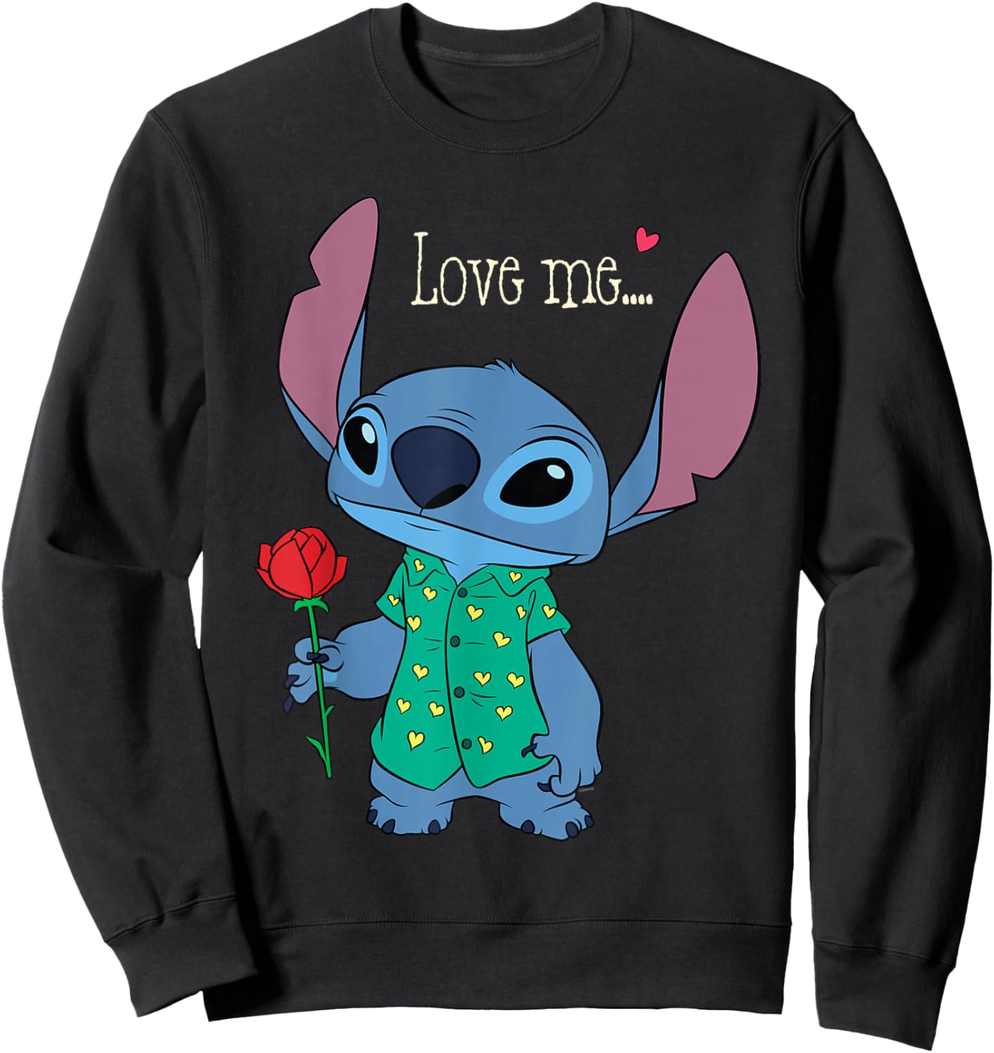 Disney Stitch Valentine's Day with Rose Love Me... Sweatshirt - Sweatshirt | Black