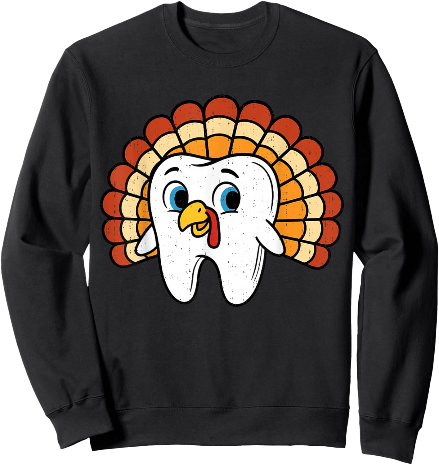 Funny Tooth Turkey Dentist Thanksgiving Fall Dental Hygiene Sweatshirt - Sweatshirt | Black