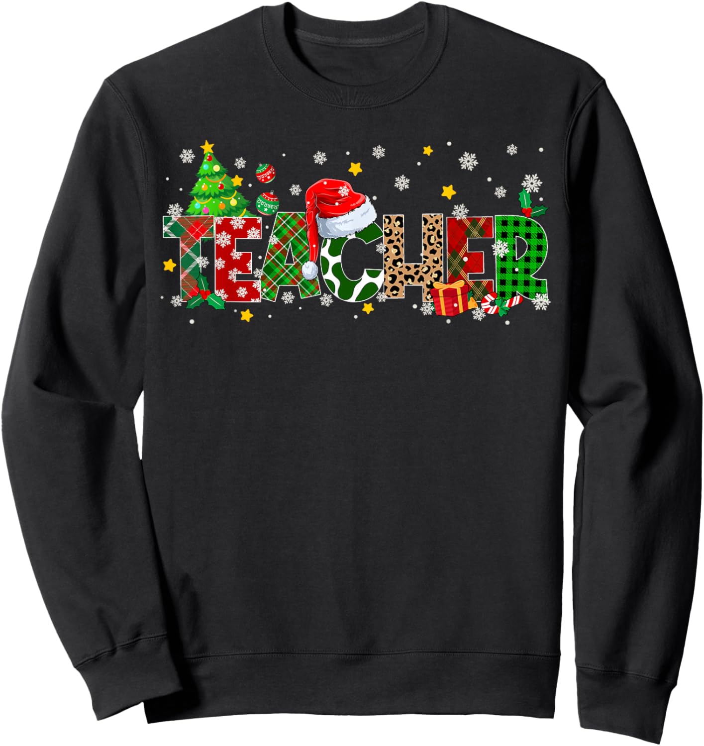 Teacher Christmas Plaid Pajamas Pjs Xmas Men Women Sweatshirt - Sweatshirt | Black