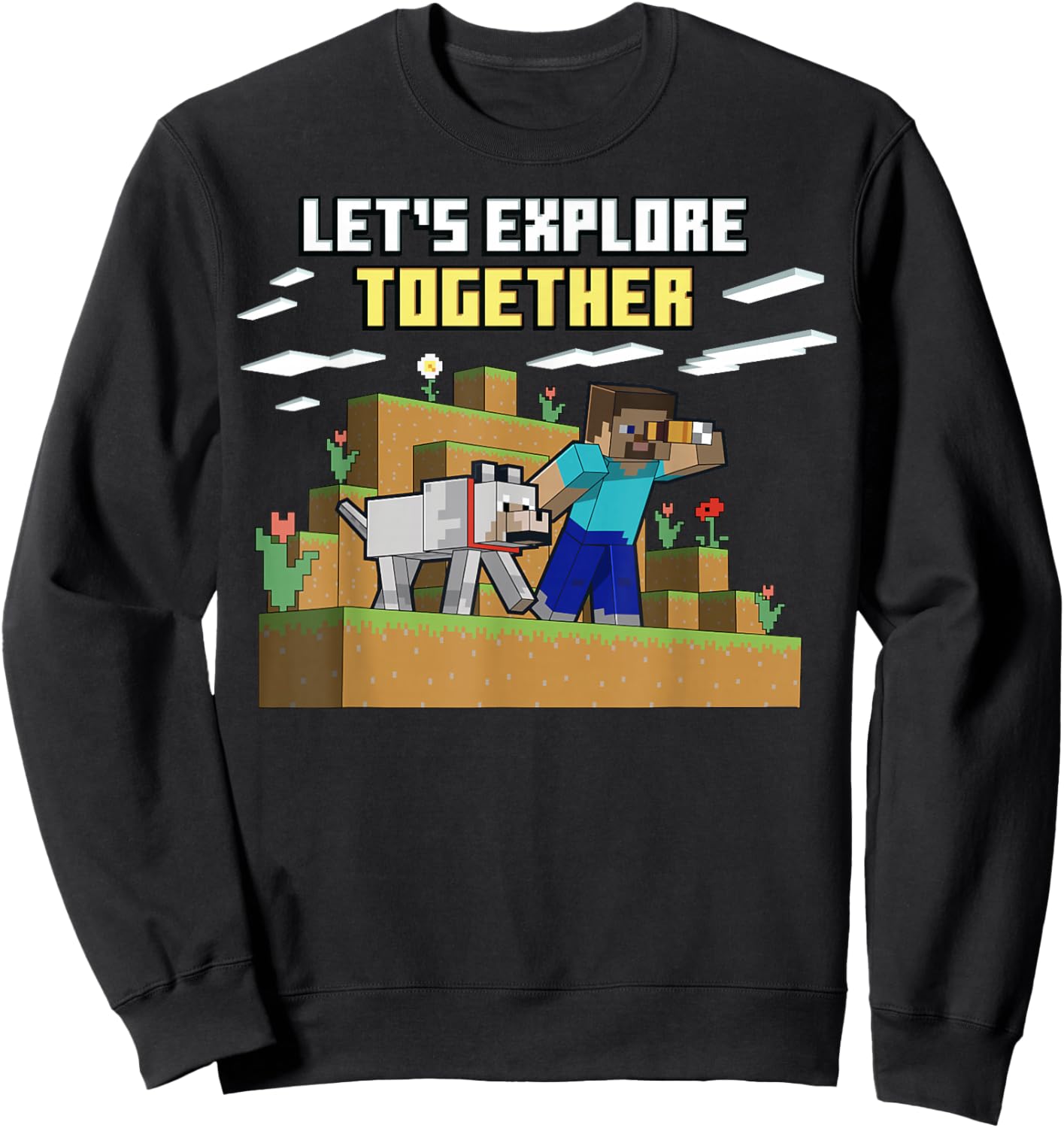 Minecraft Steve Wolf Exploring Together Sweatshirt - Sweatshirt | Black