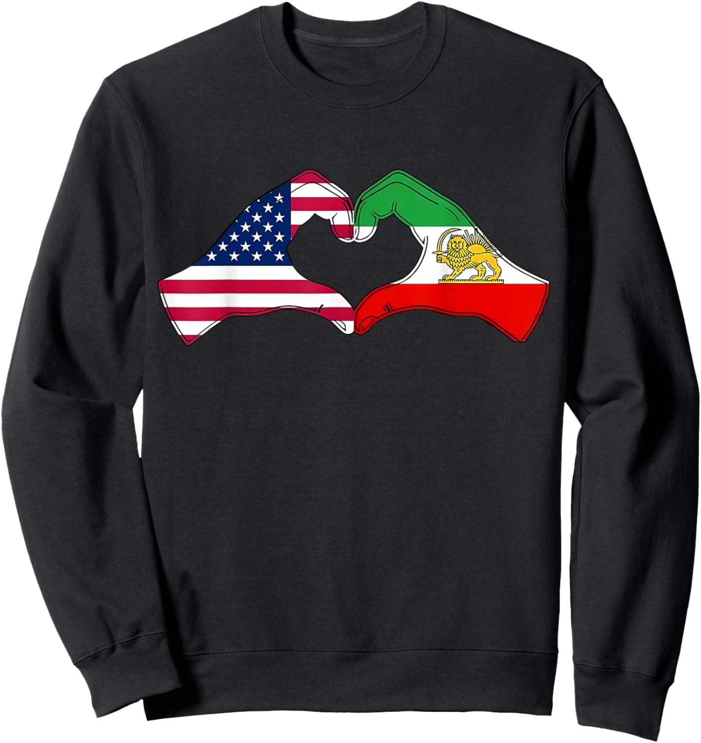 Persian American Flag USA Persia Heritage Heart Sweatshirt - Sweatshirt | Black