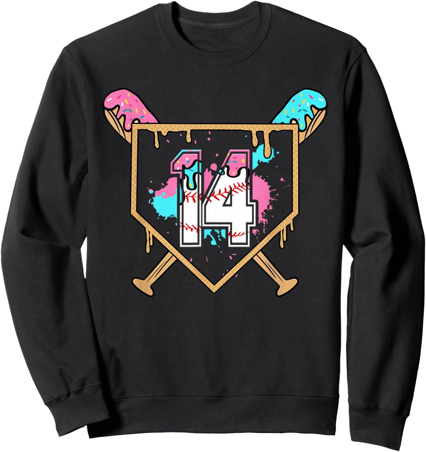 14th Birthday Baseball Bat Ice-Cream Drip 14yrs Old Boys Sweatshirt - Sweatshirt | Black