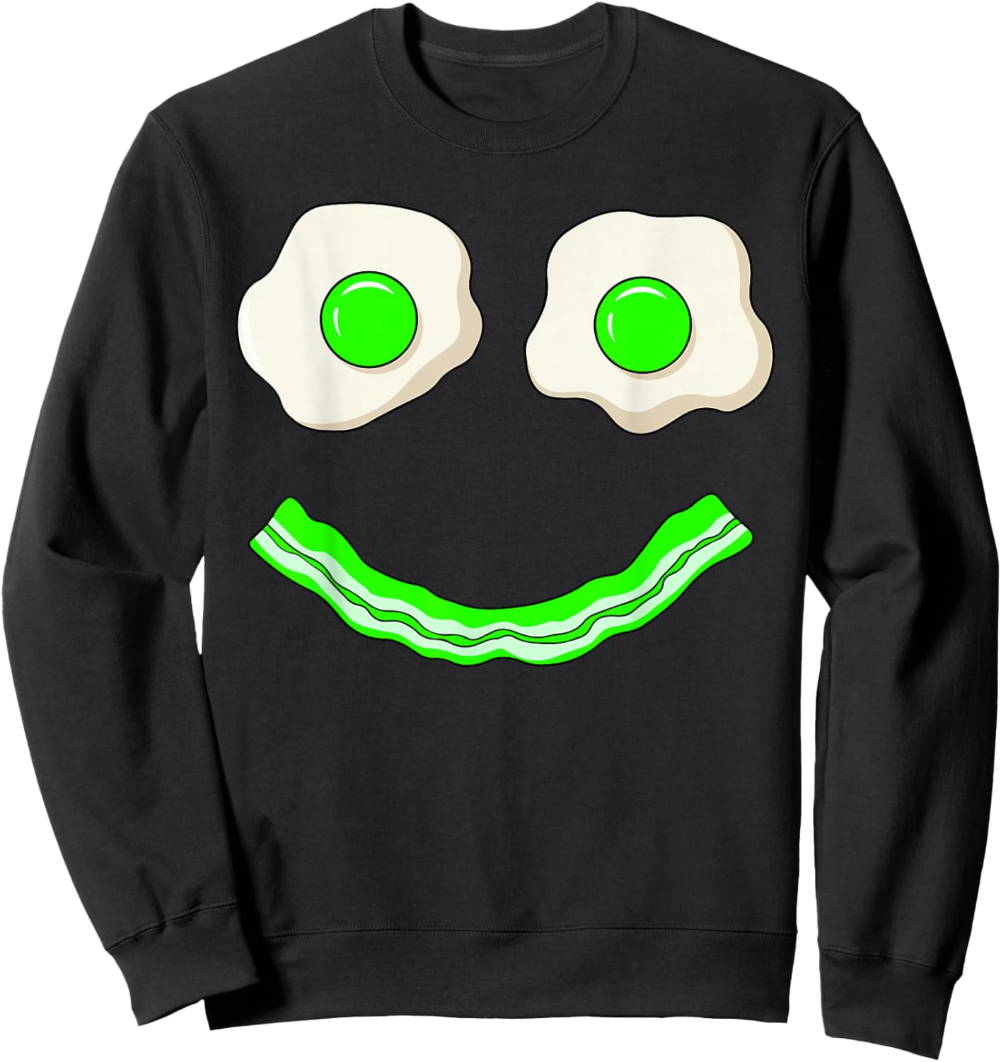 Green Smile Face Eggs and Bacon Ham Breakfast St Patrick's Sweatshirt - Sweatshirt | Black