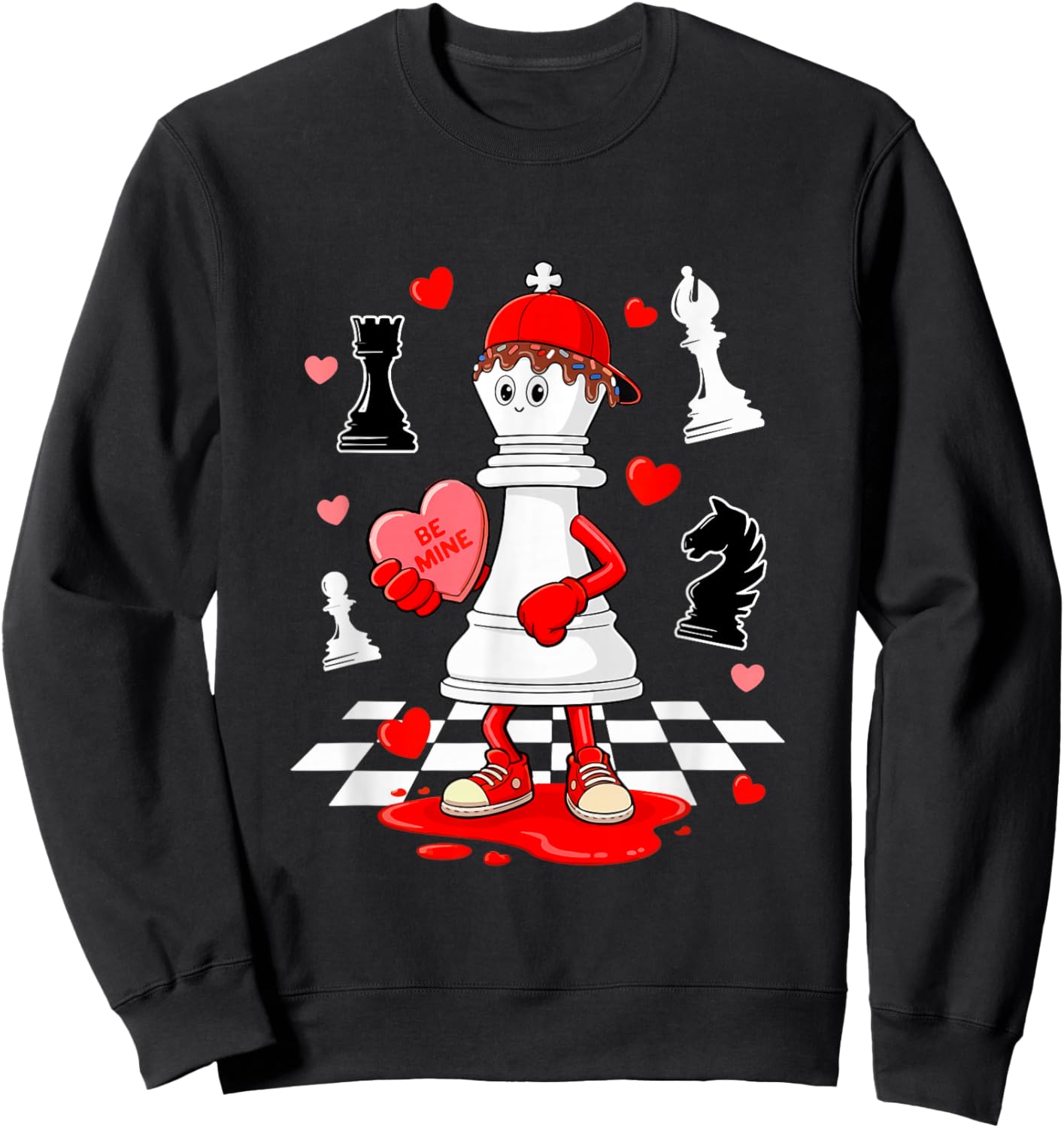 Chess Equipment Player Valentine Hearts Costume Dripped Sweatshirt - Sweatshirt | Black