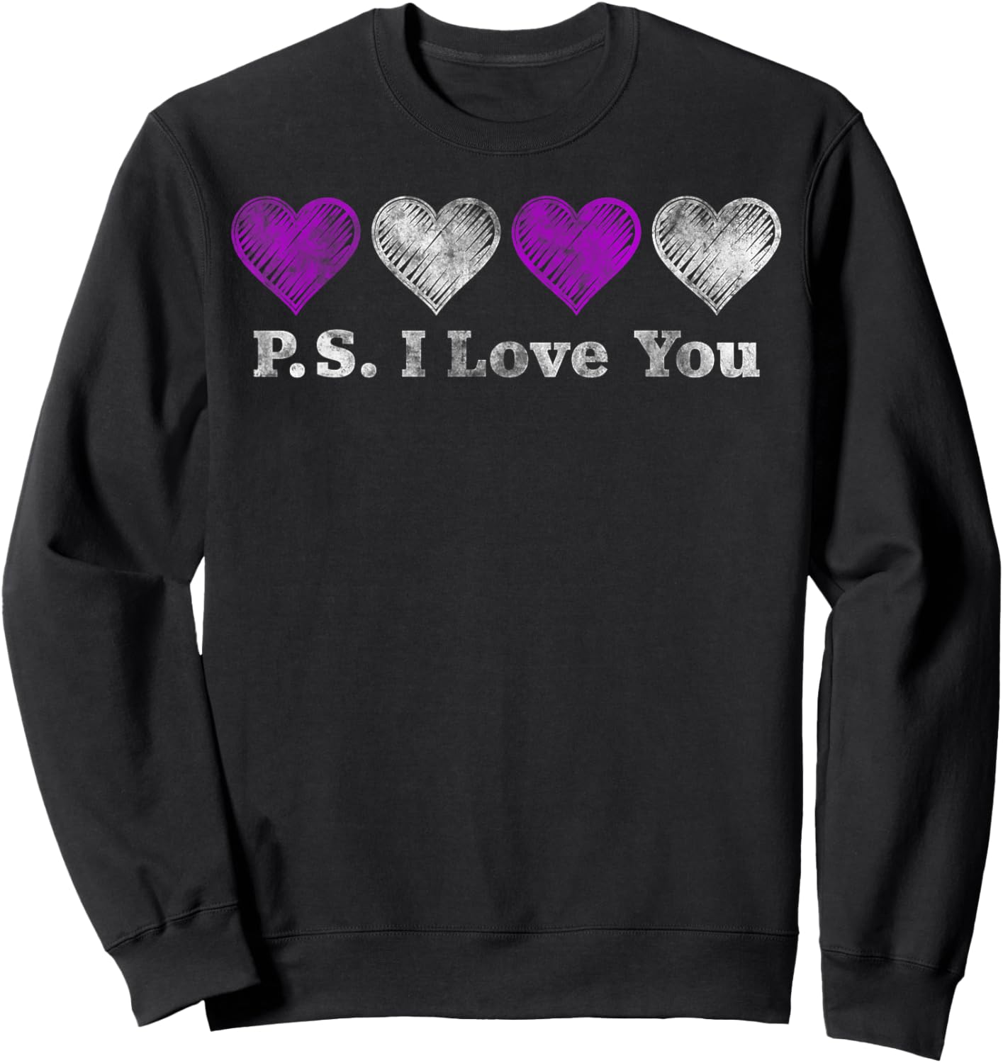 PS I Love You Day Valentine's Day Purple Heart Women Men Kid Sweatshirt - Sweatshirt | Black