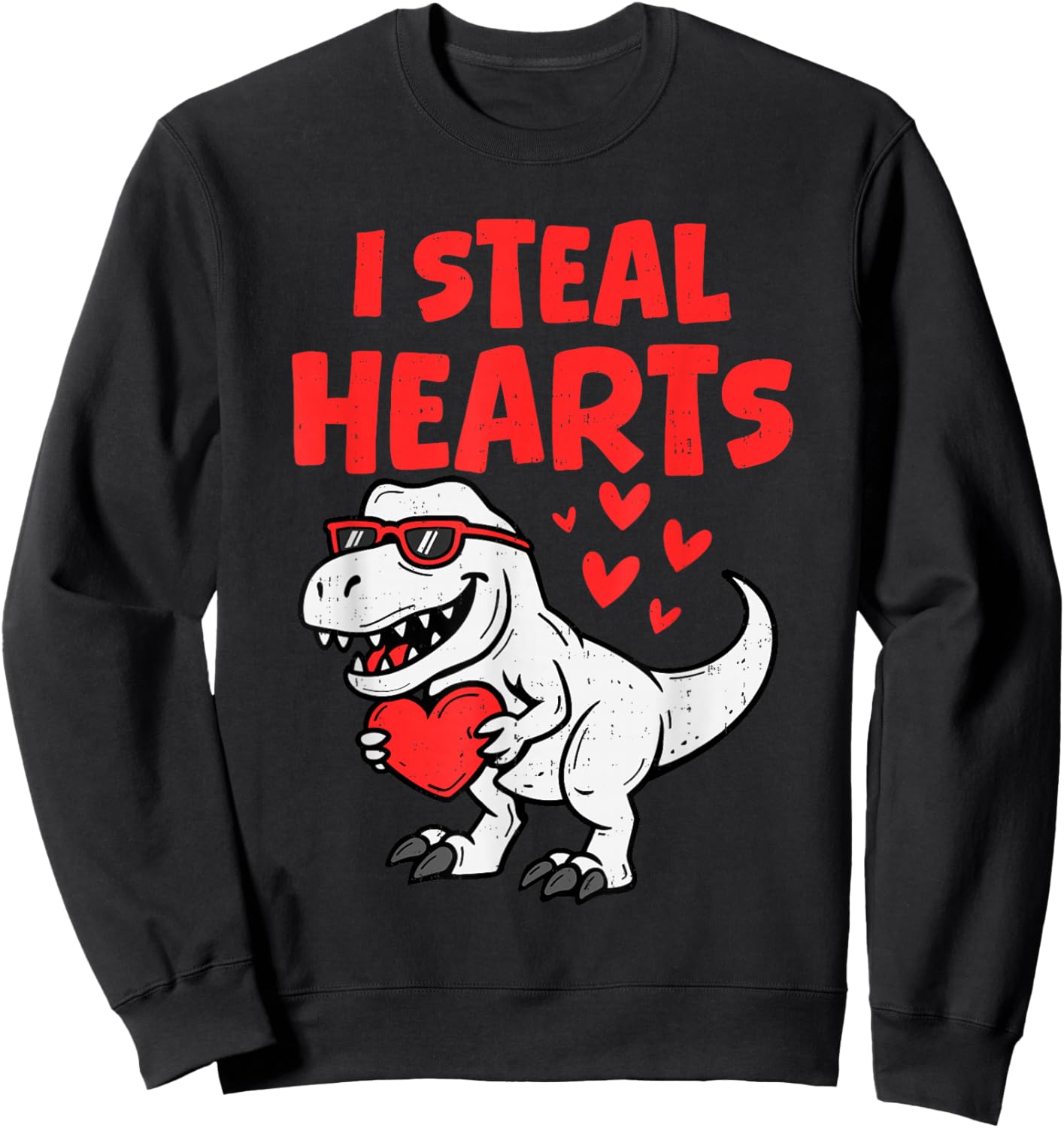 I Steal Hearts T rex Dinosaur Valentines Day Boy Toddler Kid Sweatshirt - Sweatshirt | Black