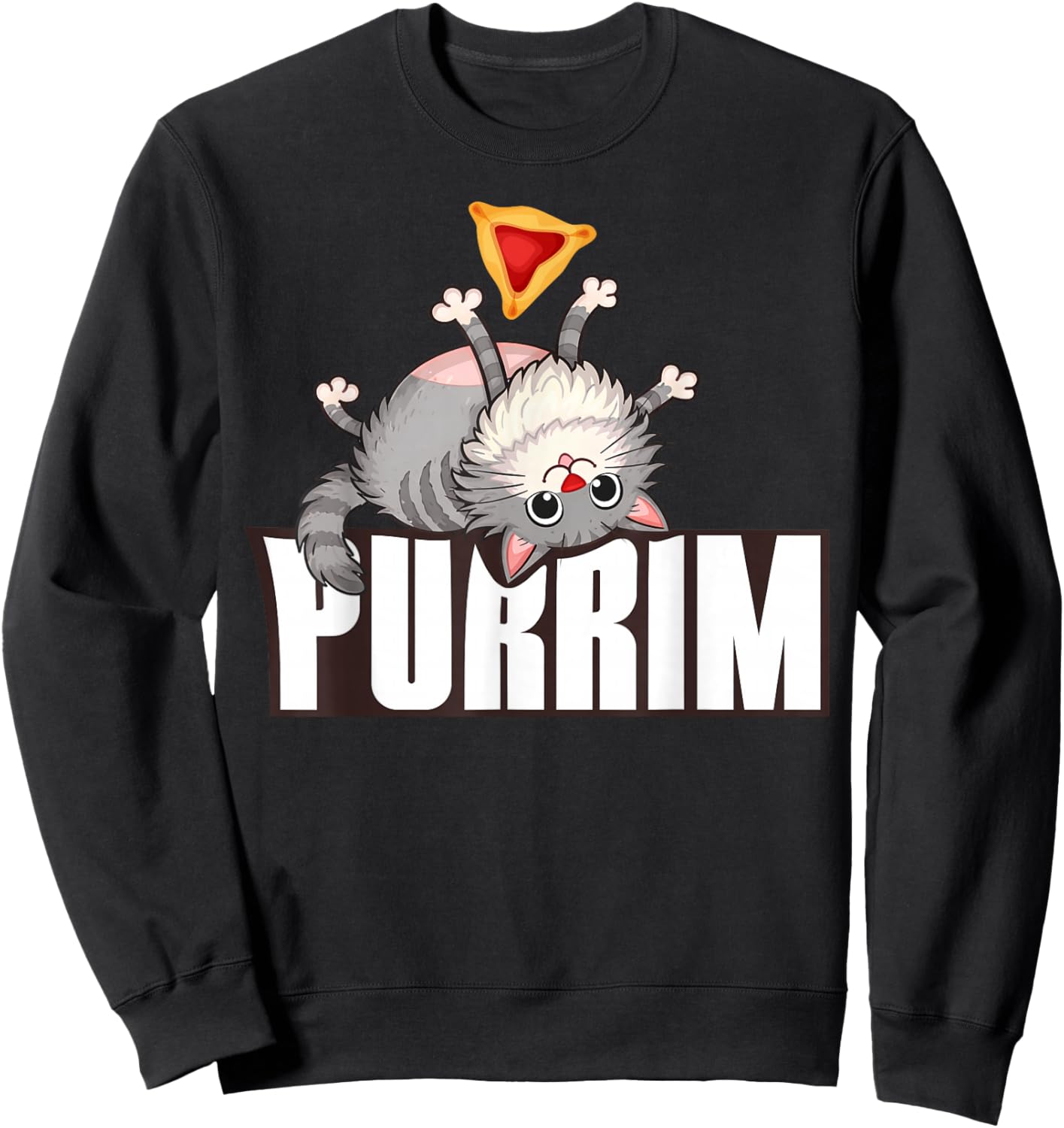 Funny Purrim Cat & Hamantash Jewish Holidays Happy Purim Sweatshirt - Sweatshirt | Black