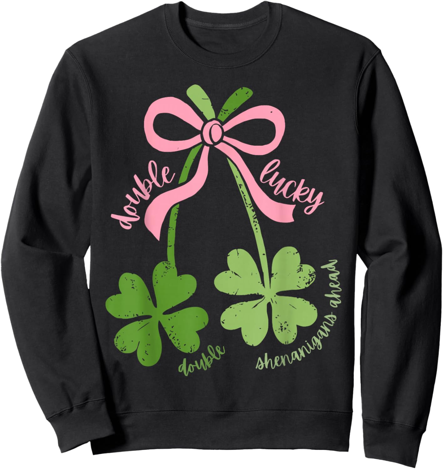 Twin Pregnancy Announcement St. Patrick's Day Shamrock Bow Sweatshirt - Sweatshirt | Black