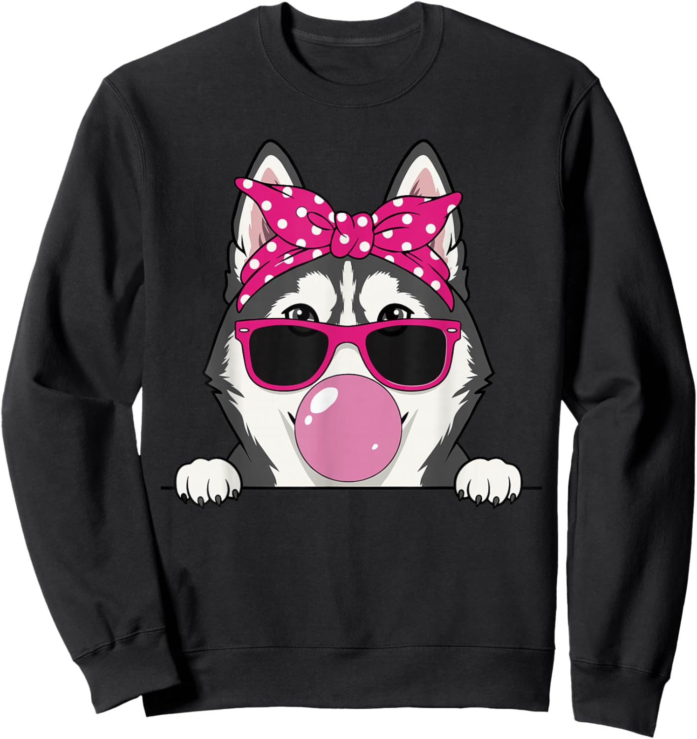 Husky Kawaii Girl Pink Bandana Funny Husky Bubblegum Sweatshirt - Sweatshirt | Black