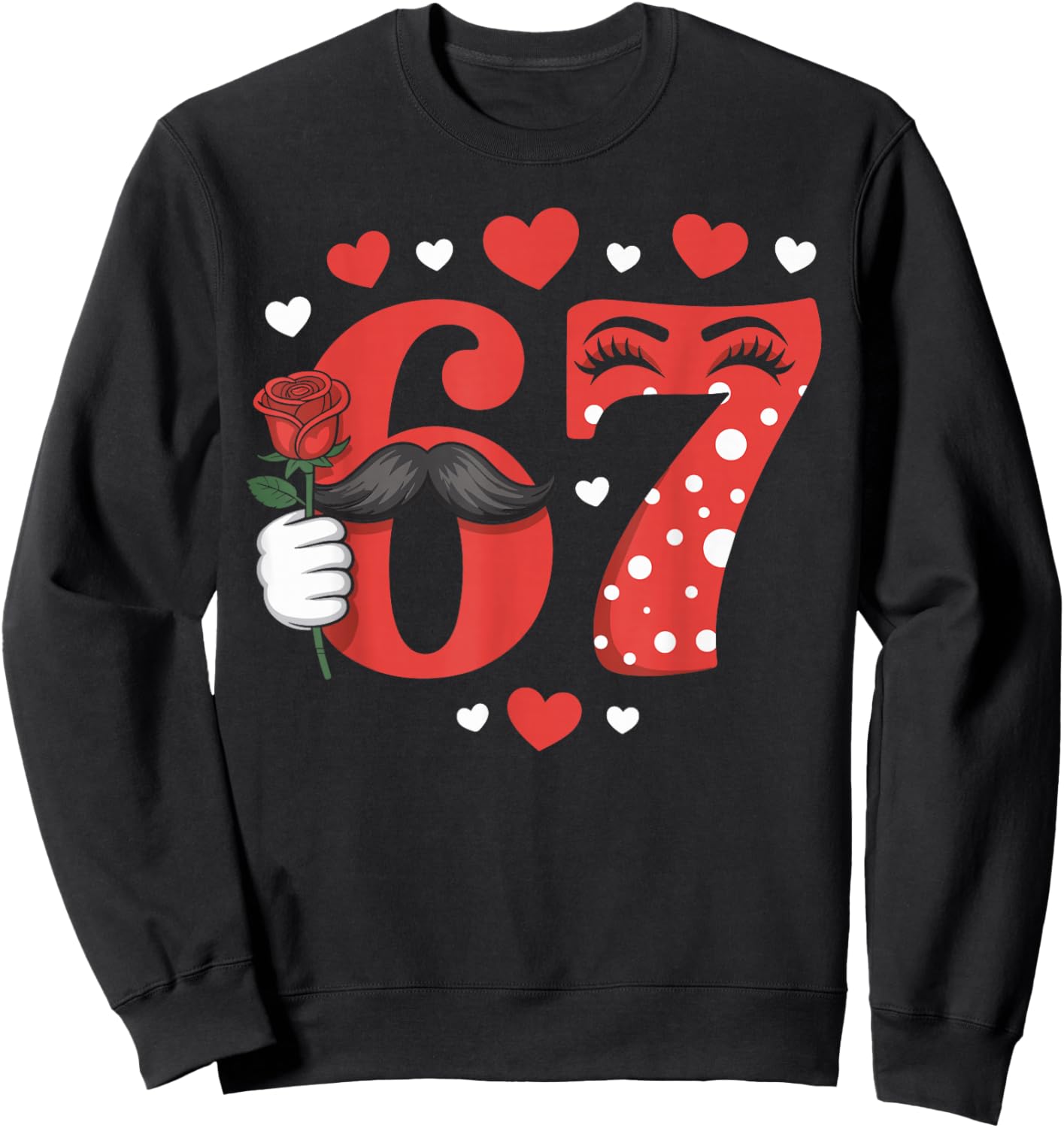Funny 67 Valentines Day Six Seven Meme Heart Boys Girls Kids Sweatshirt - Sweatshirt | Black