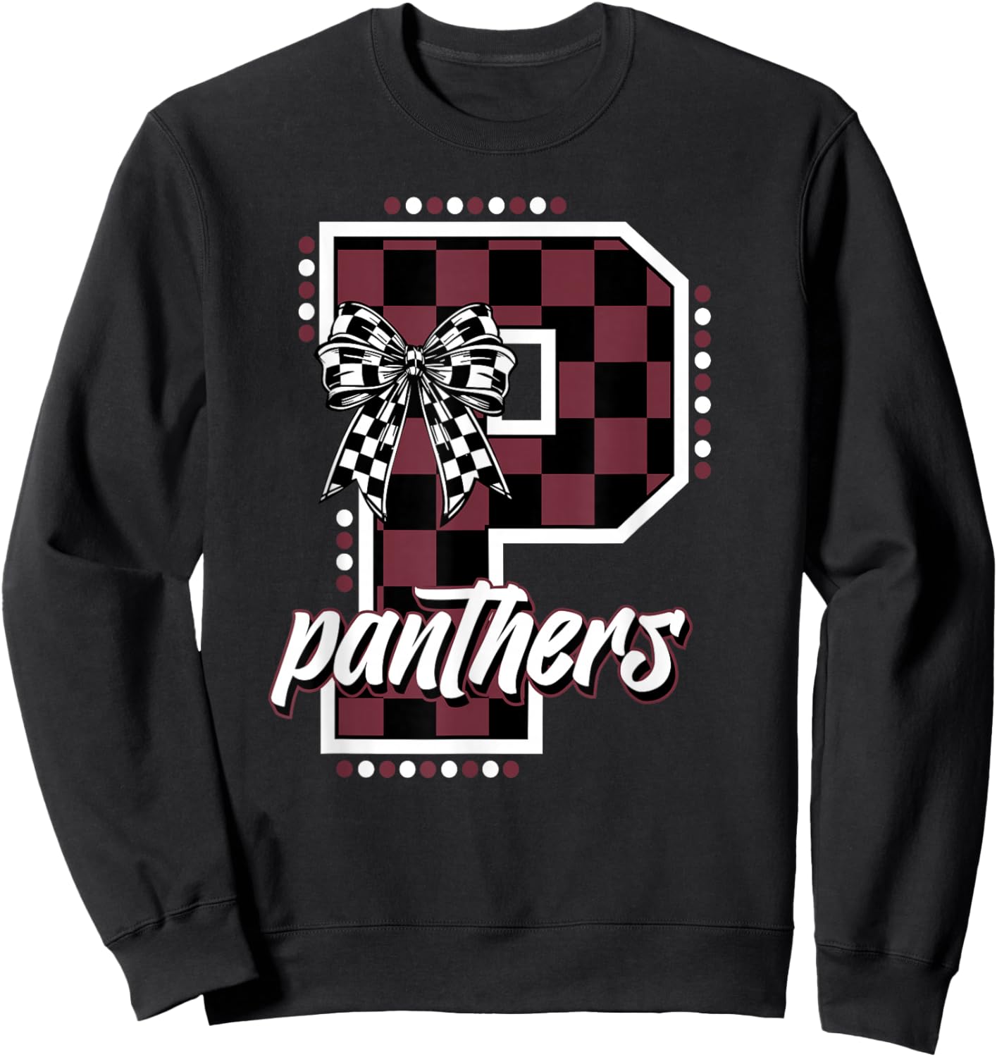 Panthers Checkered Print Maroon Panther Pride School Spirit Sweatshirt - Sweatshirt | Black