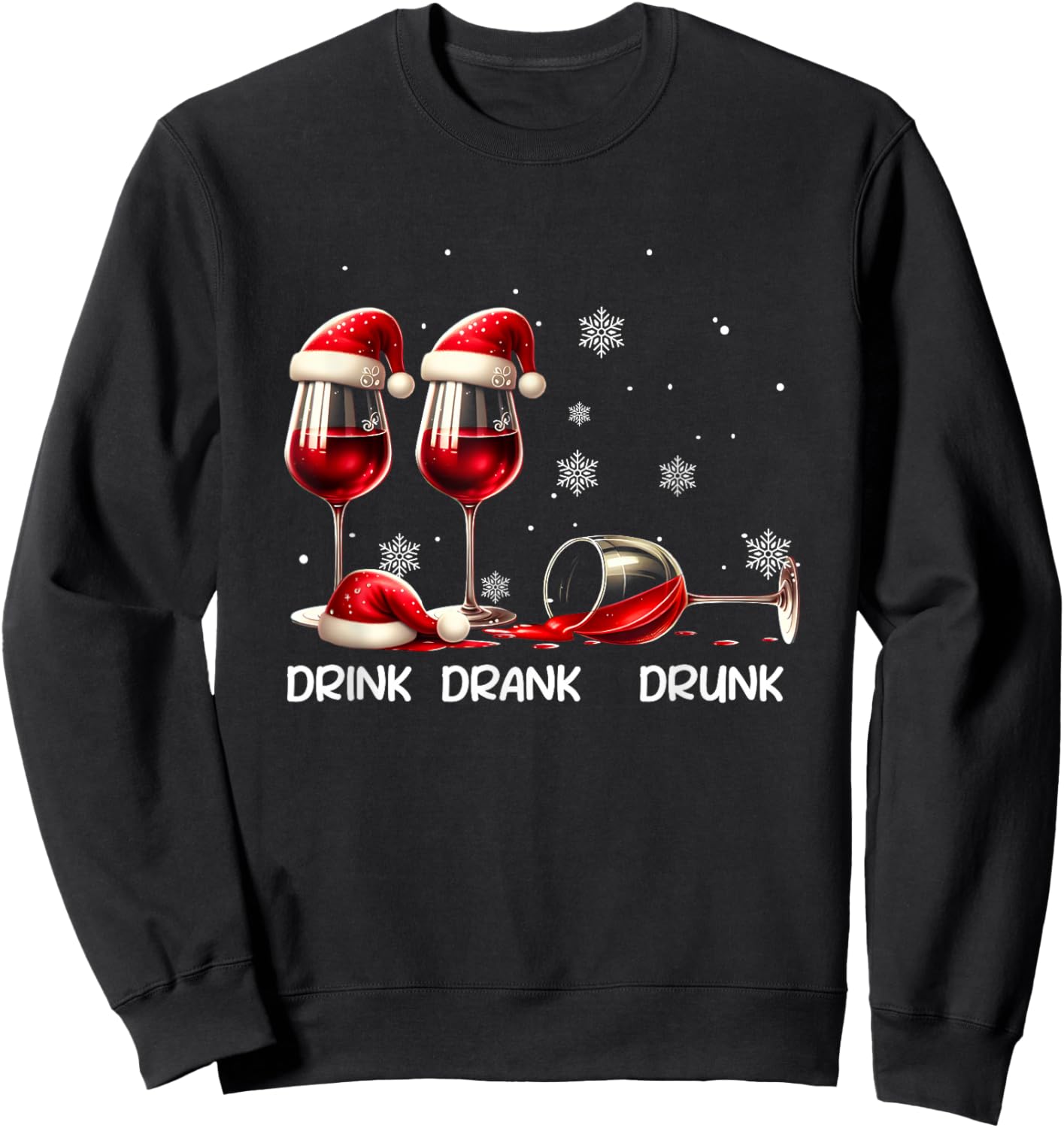 Red Santa Wine Lover Glass Drinking Drank Drunk Funny Drink Sweatshirt - Sweatshirt | Black