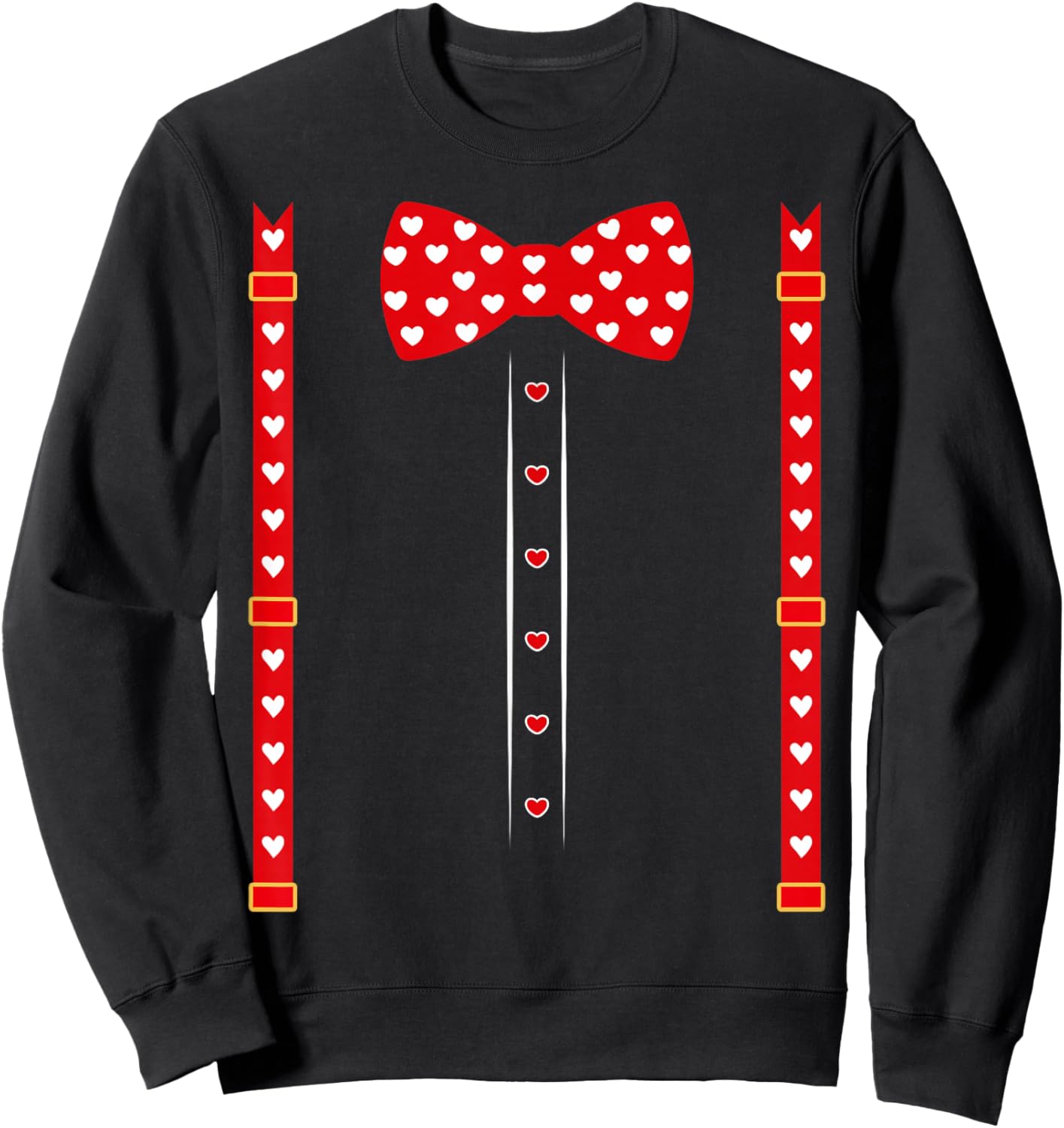 Valentine Outfit Red Hearts Bow Tie Valentines Day Costume Sweatshirt - Sweatshirt | Black
