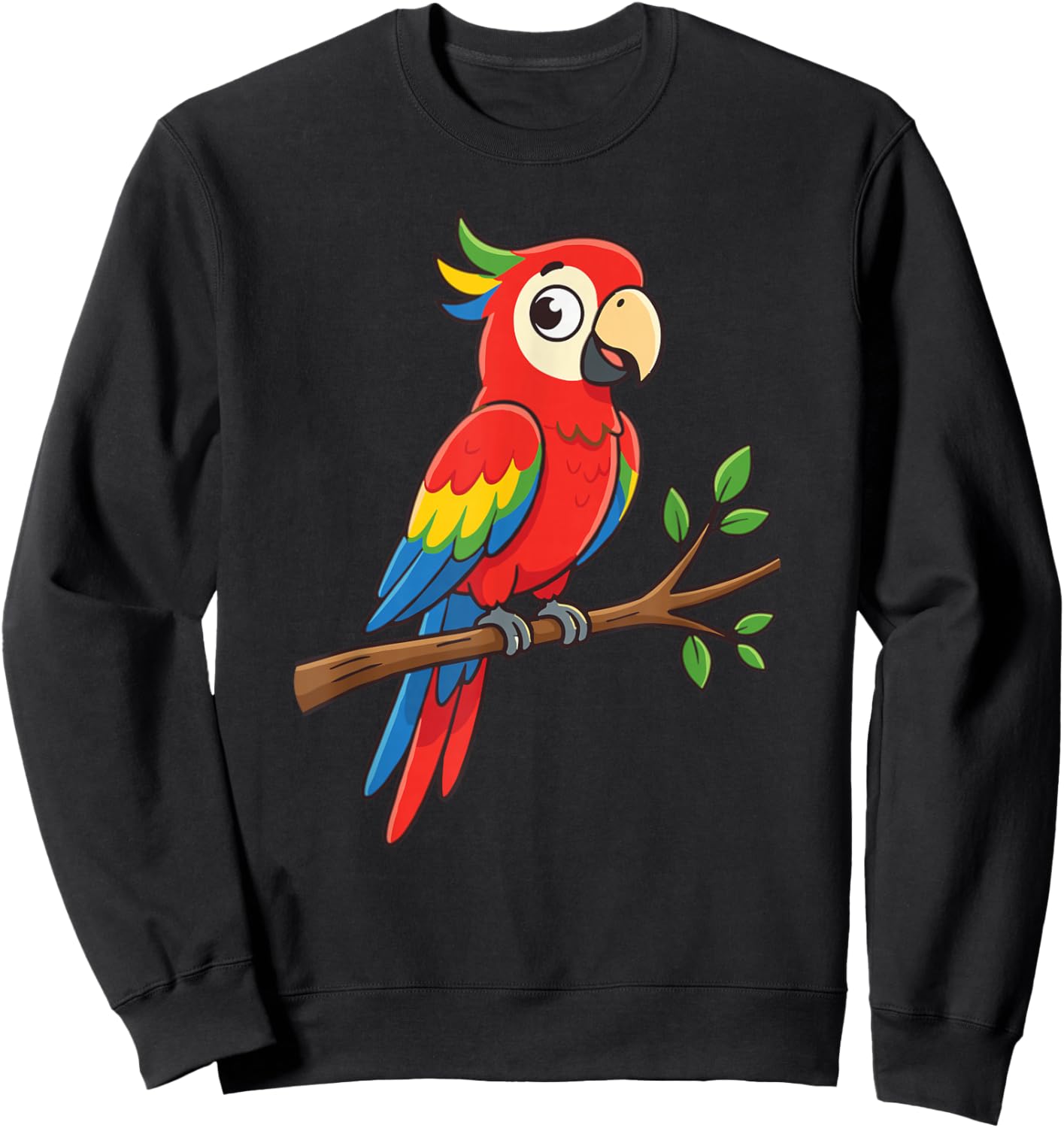 Colorful Cartoon Parrot Macaw Tropical Jungle Bird Sweatshirt - Sweatshirt | Black