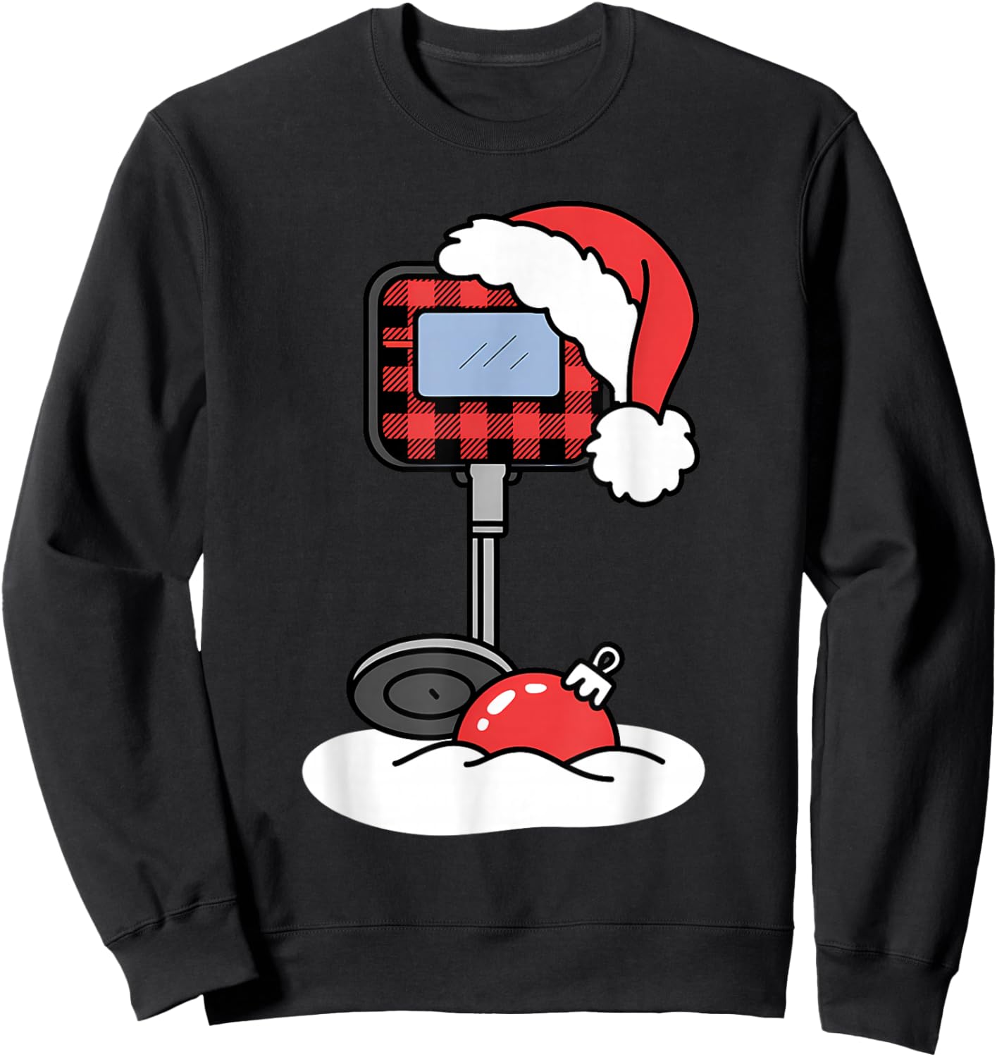Christmas Buffalo Plaid Metal Detector with Santa Hat Sweatshirt - Sweatshirt | Black