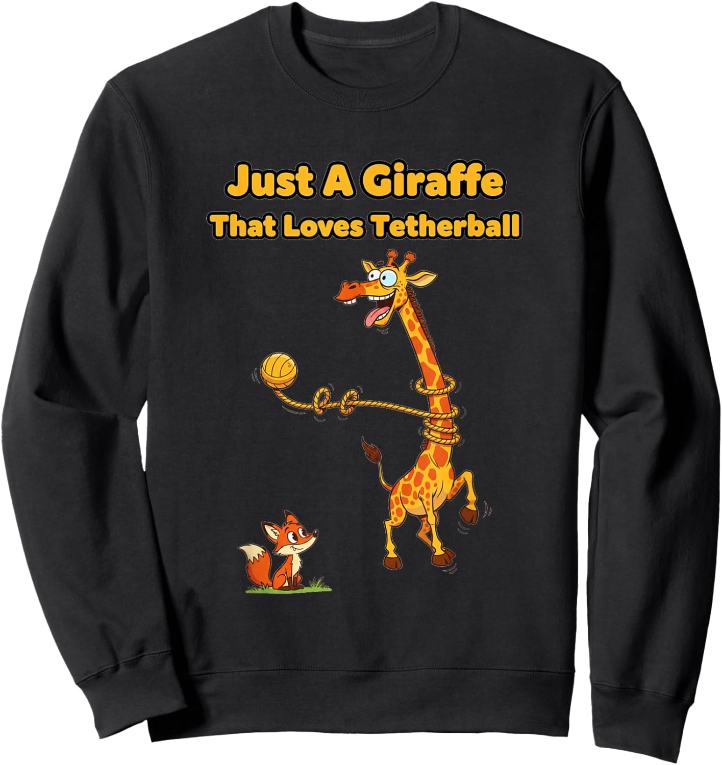 Just A Giraffe That Loves Tetherball Funny Zoo Animals Sweatshirt - Sweatshirt | Black