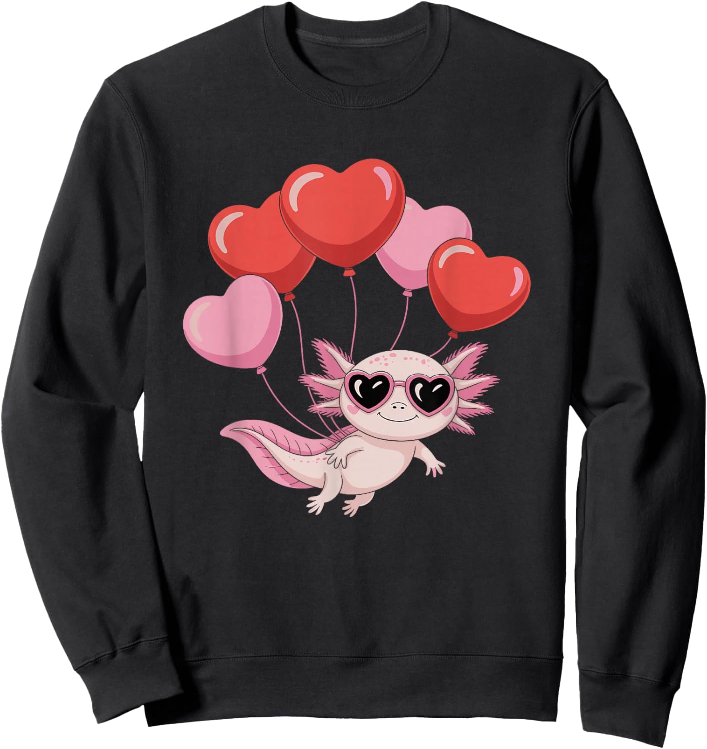 Axolotl Heart Balloons Axolotl Valentines Day Girls Women Sweatshirt - Sweatshirt | Black
