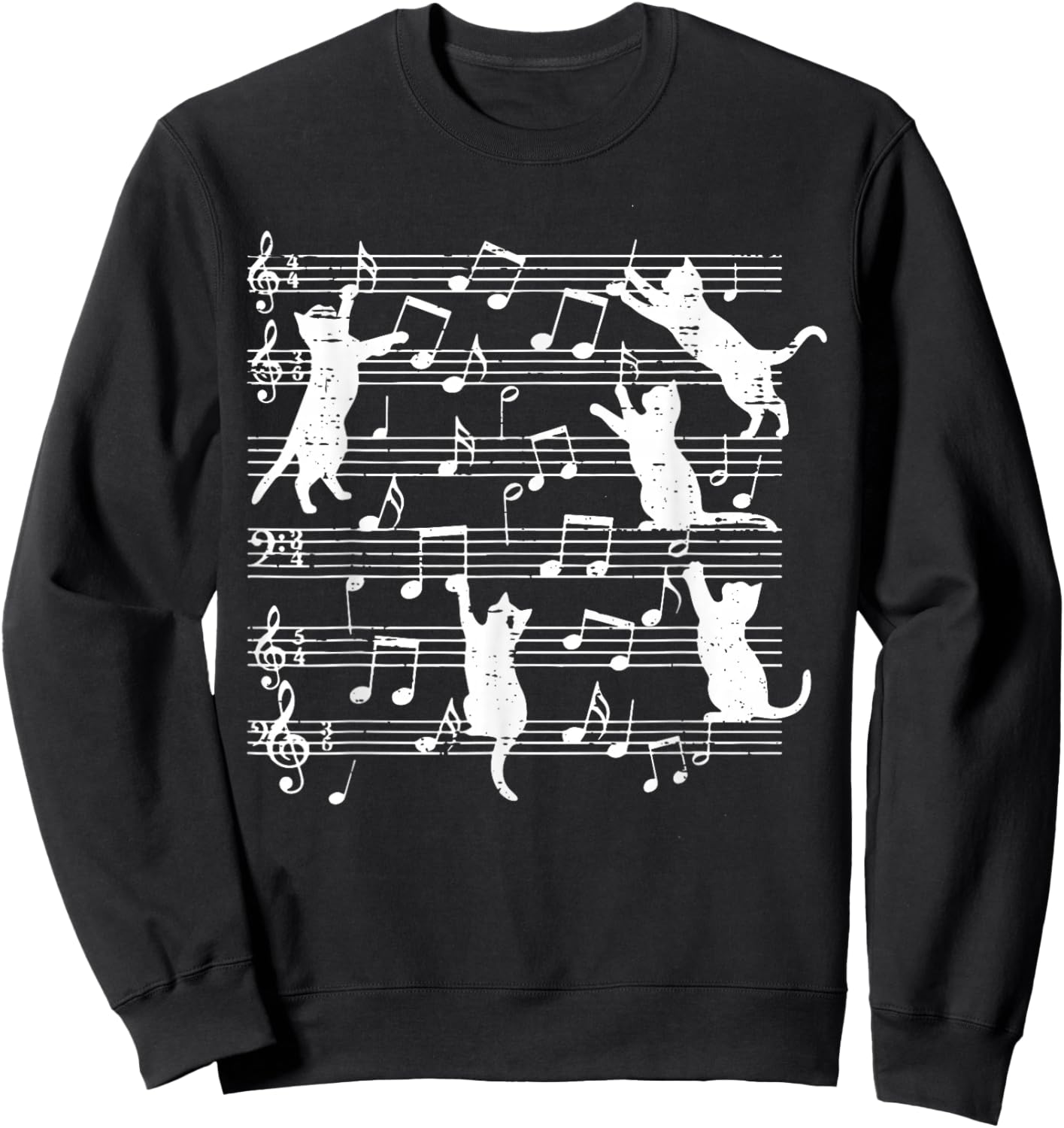 Cats Playing Music Notes Funny Kitten Musician Women Men Kid Sweatshirt - Sweatshirt | Black