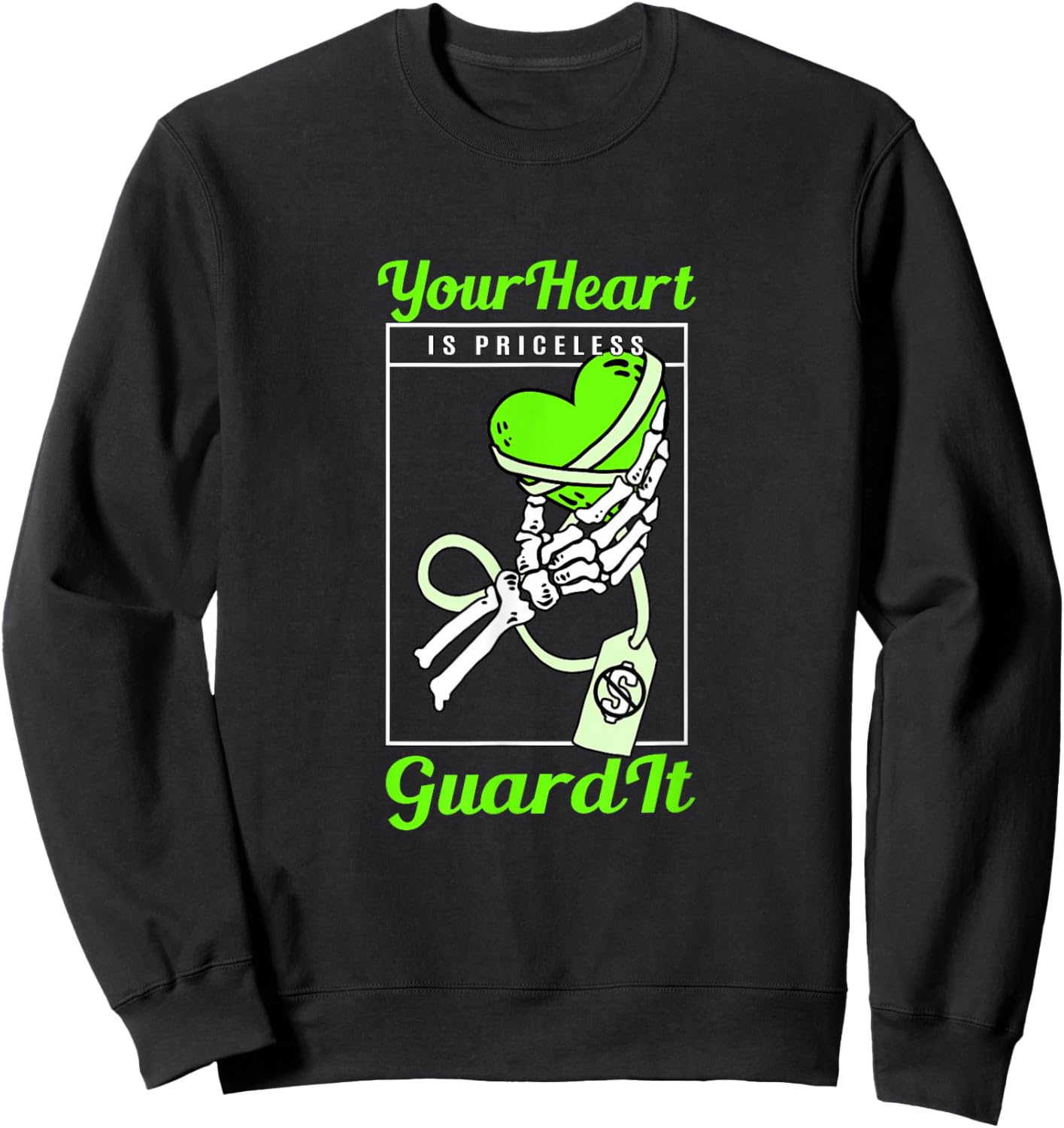 Green Color Priceless Heart Green Graphic Sweatshirt - Sweatshirt | Black