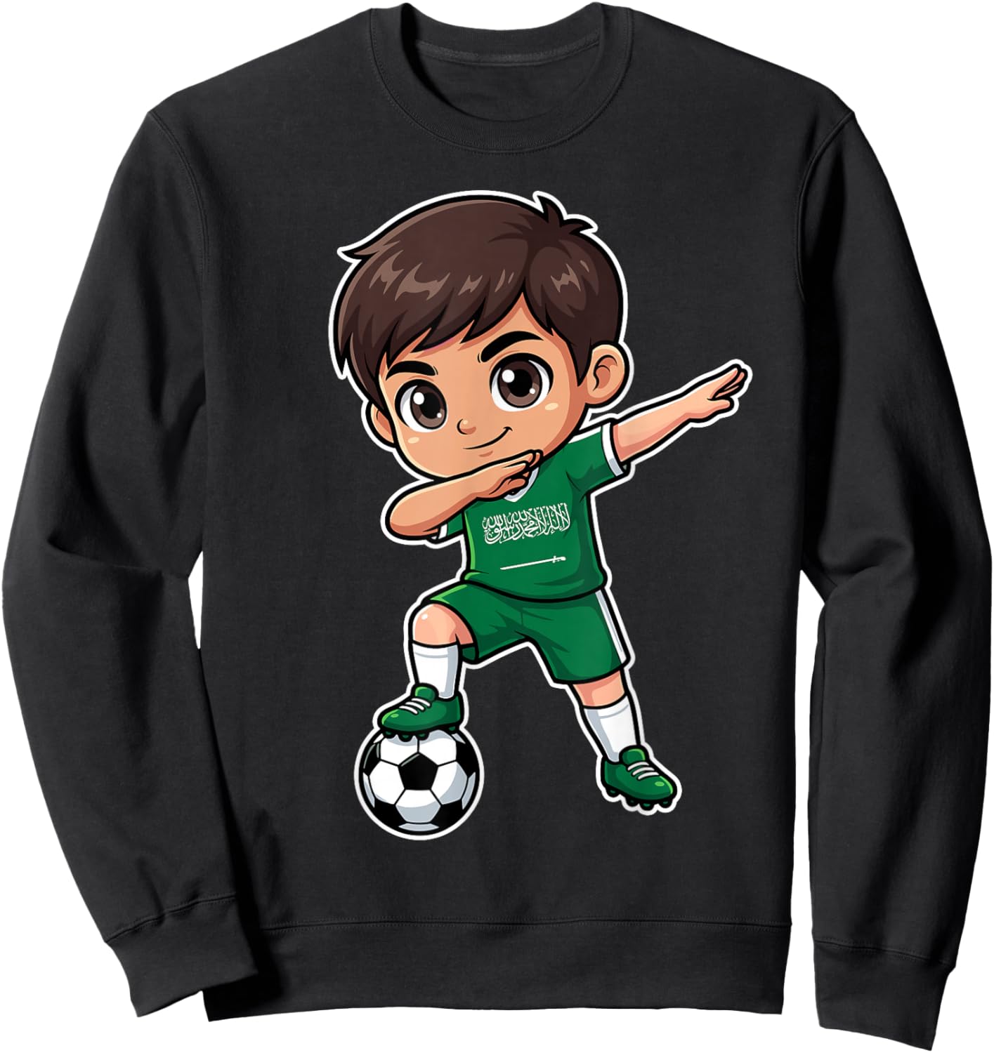 Saudi Arabia Dab Kid Goal Cartoon Saudi Flag for Boys Kids Sweatshirt - Sweatshirt | Black