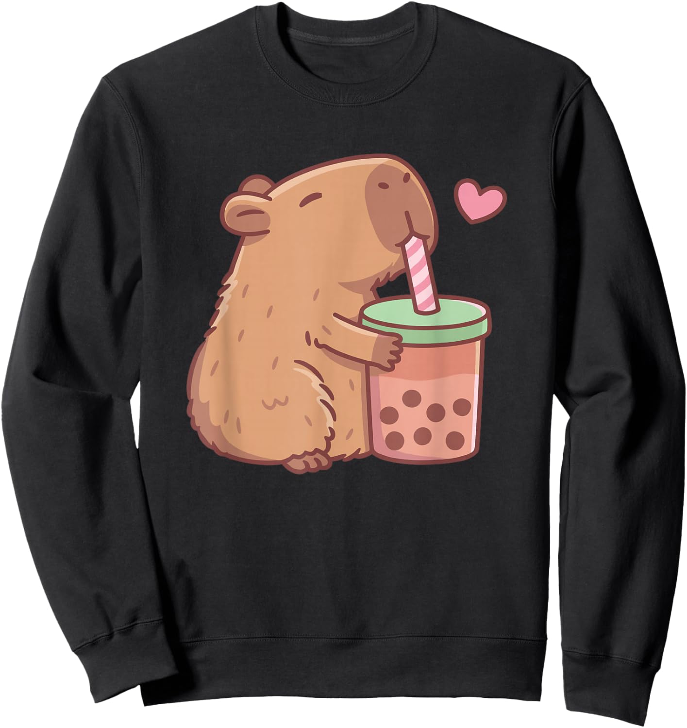 Cute Boba Capybara Drinking Bubble Tea Funny Animal Kids Sweatshirt - Sweatshirt | Black