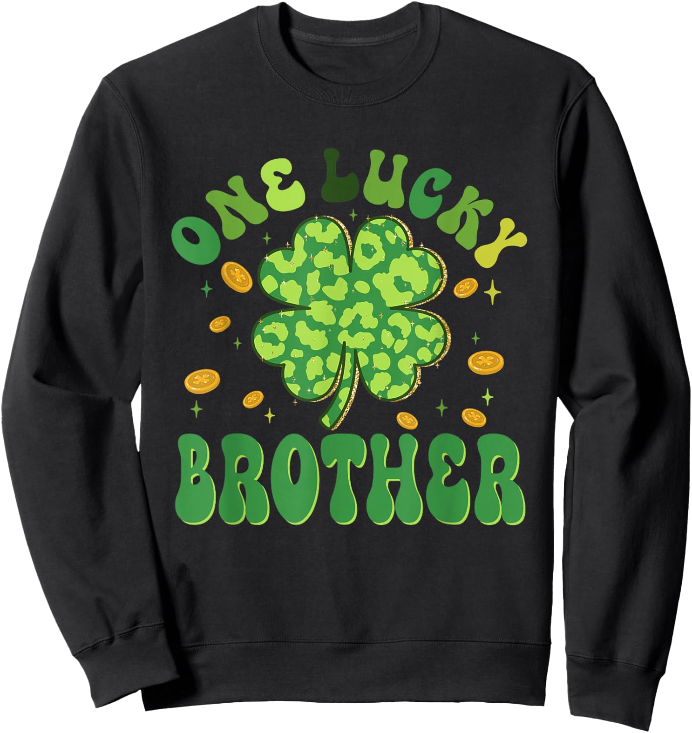 St Patricks Day Family Matching Groovy One Lucky Brother Sweatshirt - Sweatshirt | Black
