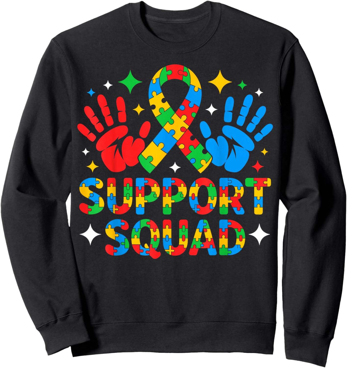 Autism Awareness Autism Support Squad Family Sweatshirt - Sweatshirt | Black
