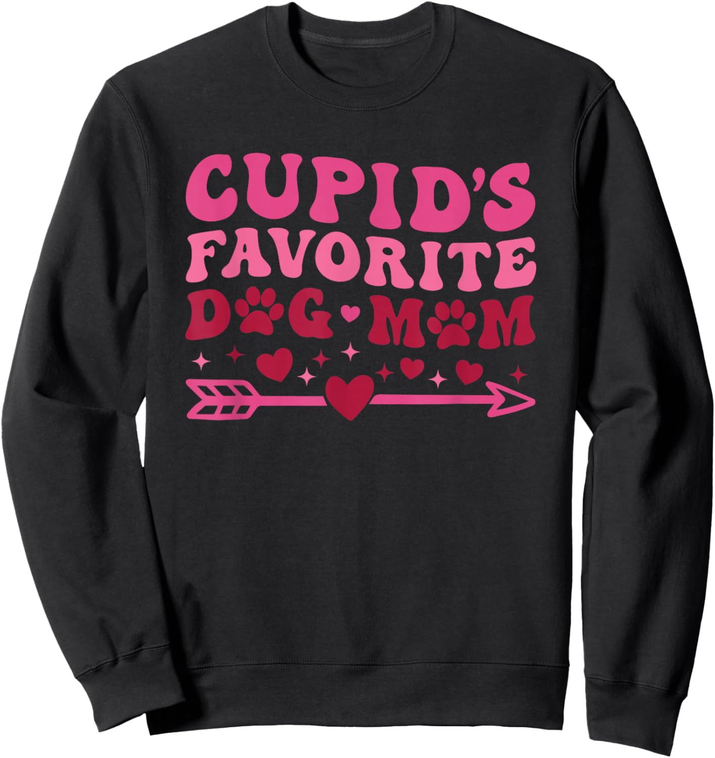 Cupid's Favorite Dog Mom Valentine's Day Fur Mama Retro Sweatshirt - Sweatshirt | Black