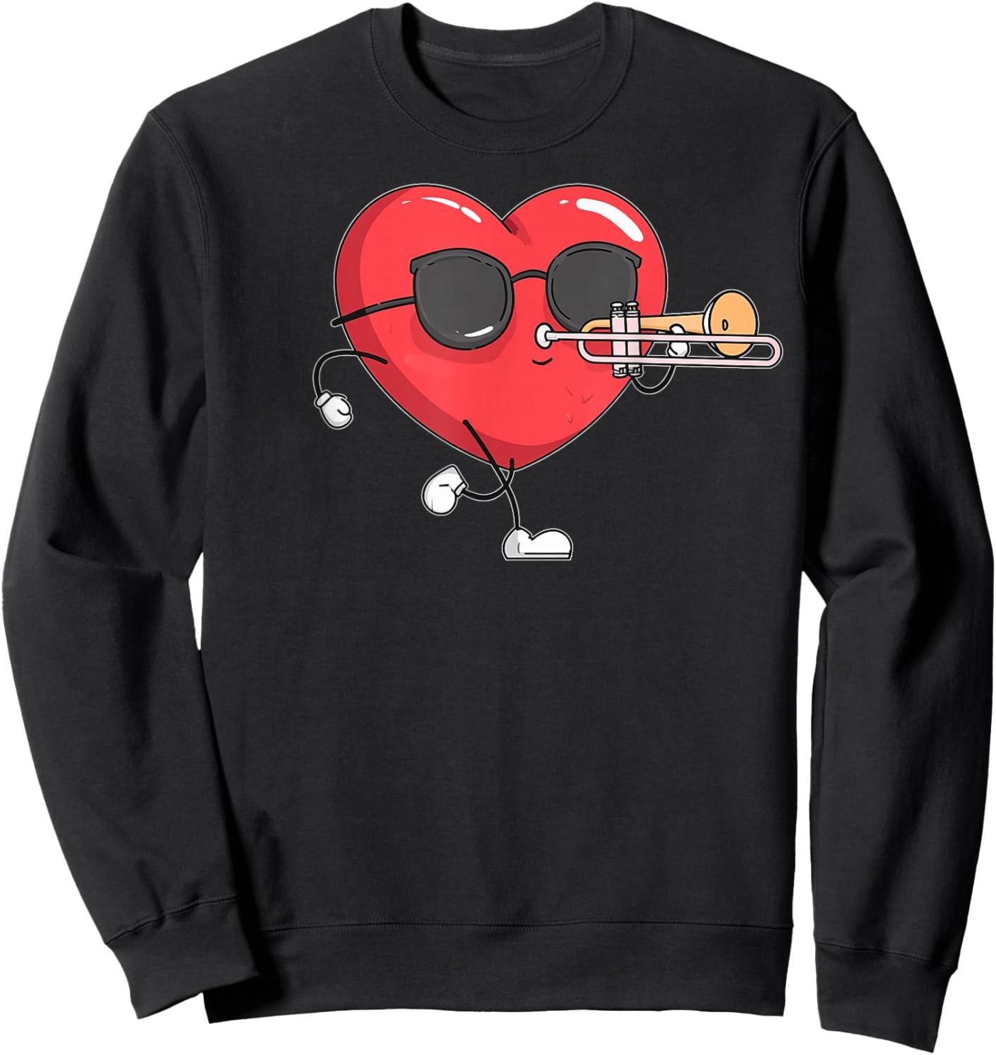 Trombone Heart Player Trombonist Valentine's Day Sunglasses Sweatshirt - Sweatshirt | Black