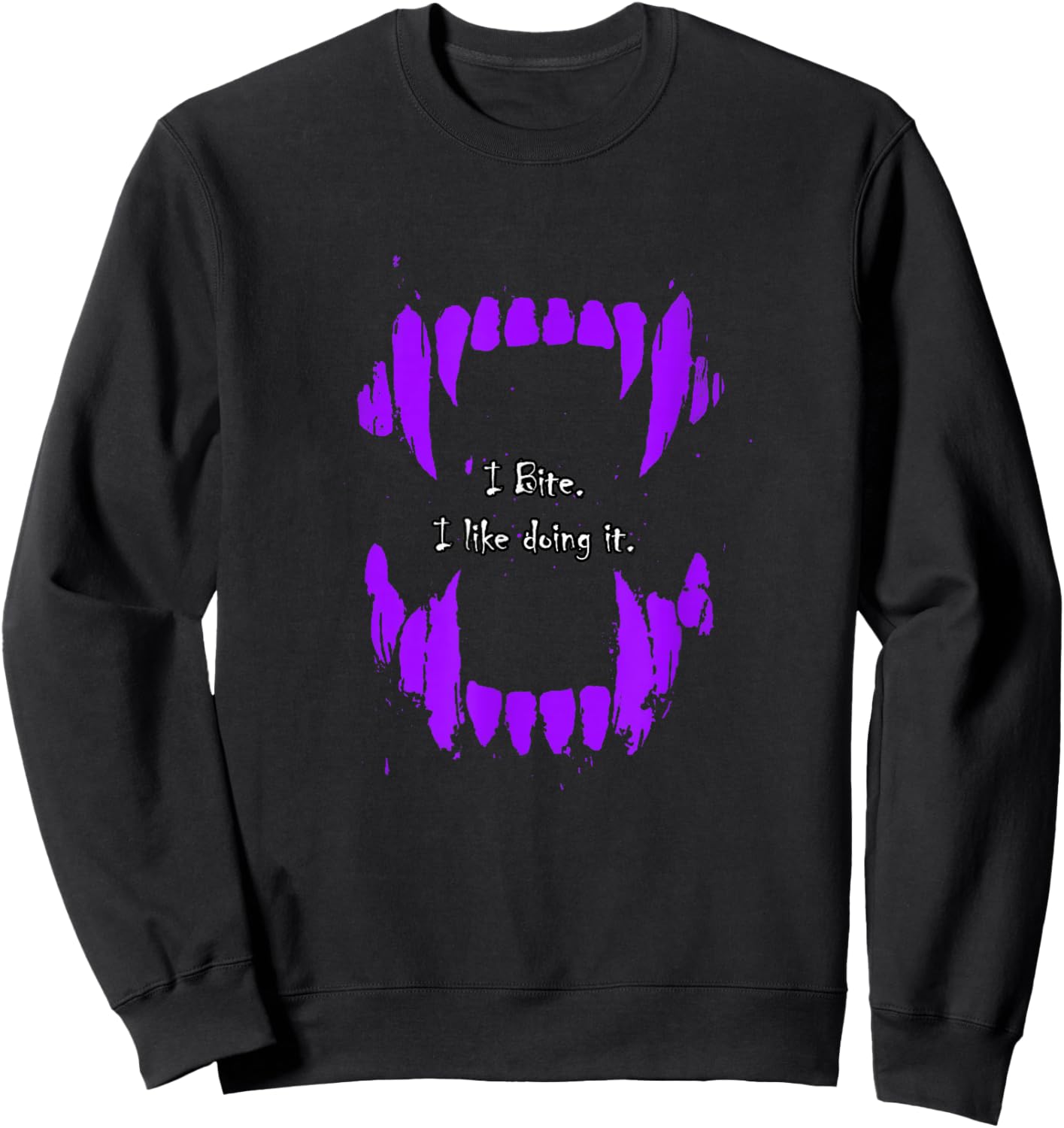 Purple Color I Bite, I Like Doing It Purple Graphic Sweatshirt - Sweatshirt | Black