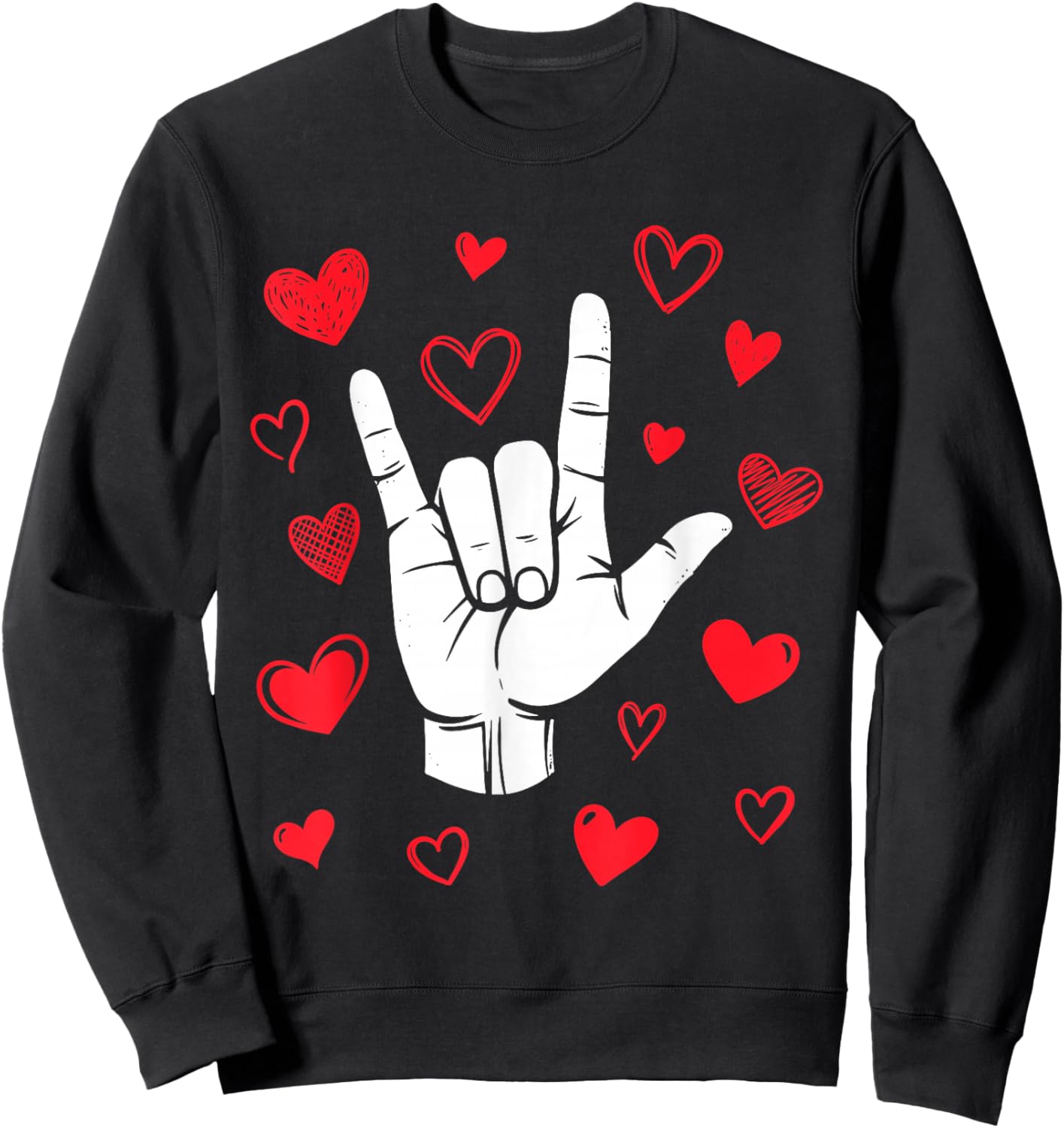 I Love You Sign Language Valentine's Day ASL Hearts Sweatshirt - Sweatshirt | Black