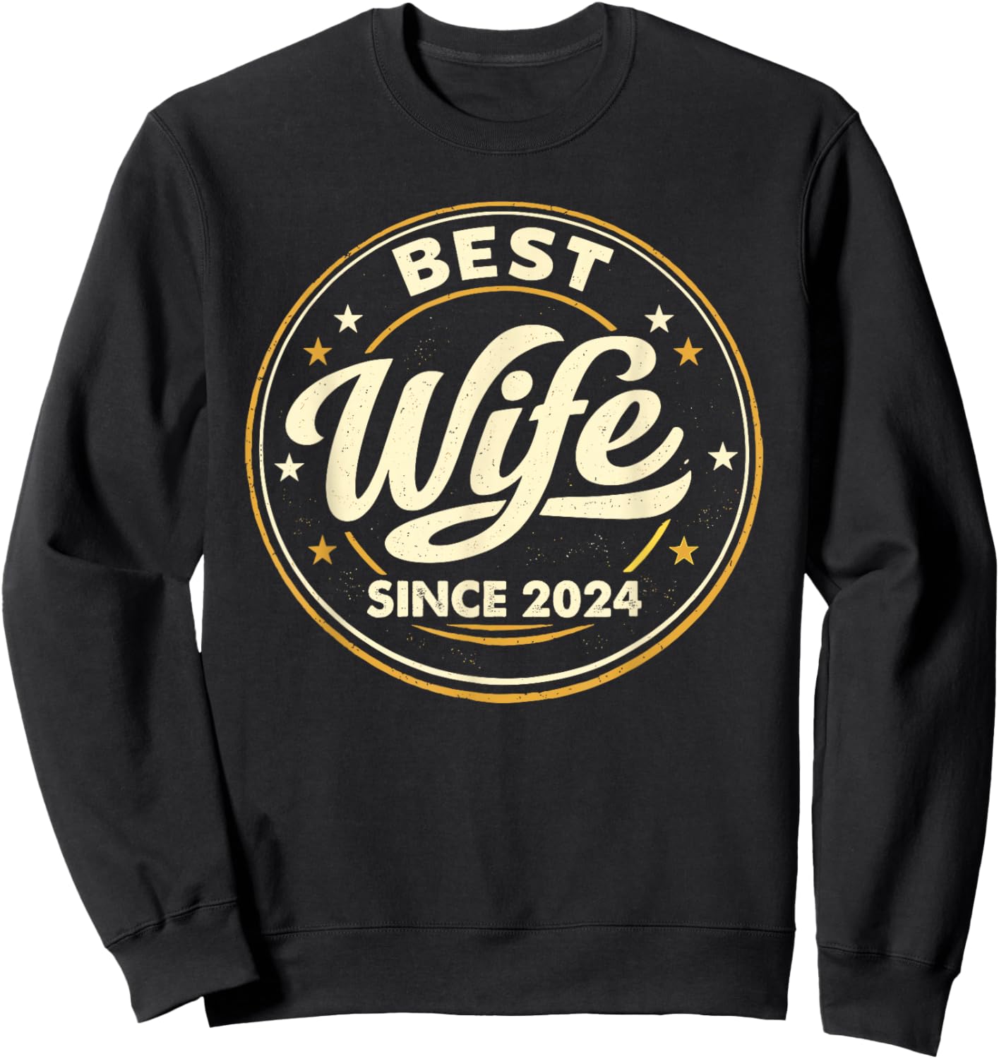 Vintage Badge Best Wife Since 2024 2nd Wedding Anniversary Sweatshirt - Sweatshirt | Black