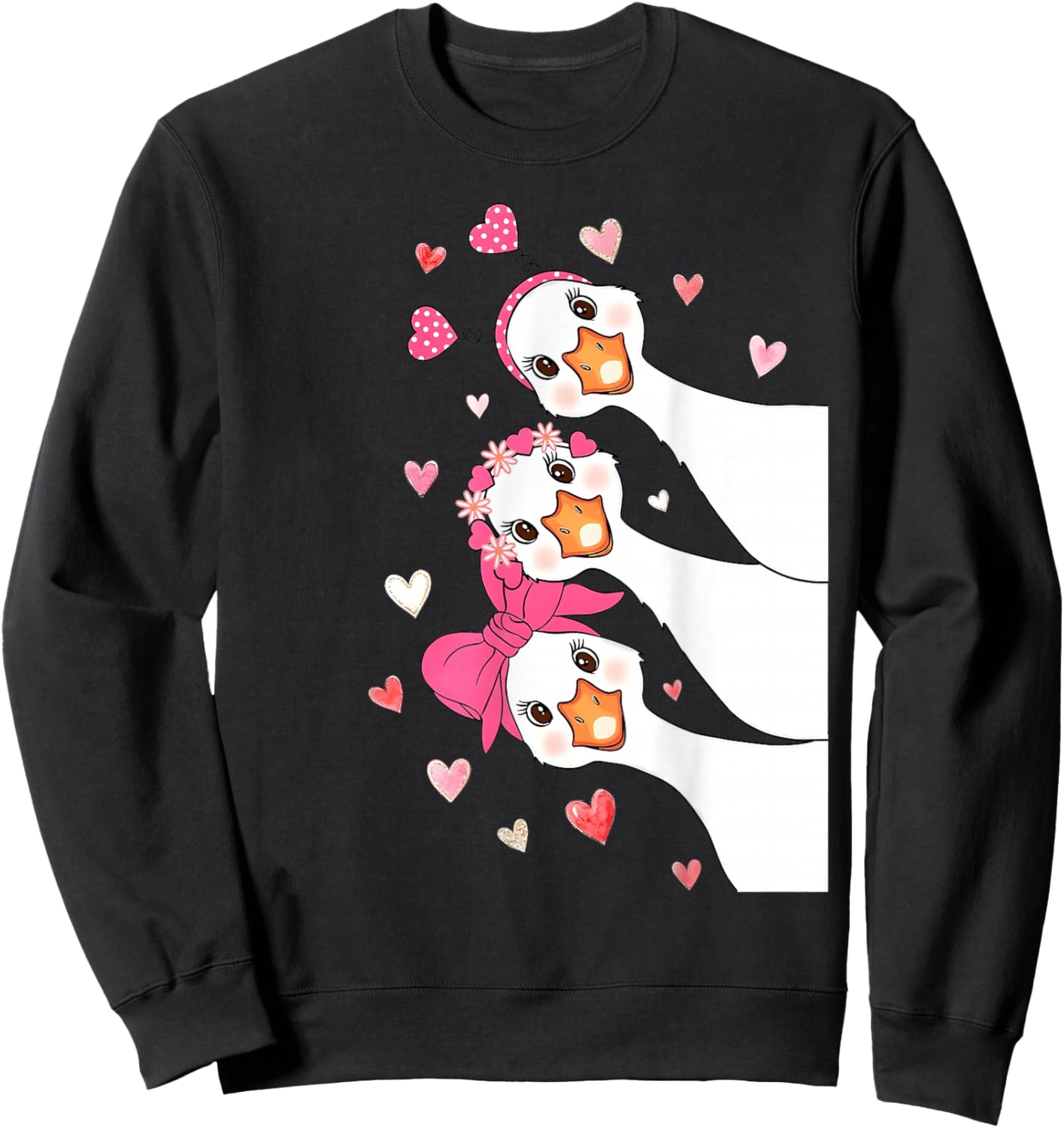 Funny Valentine Goose Cute Hearts Girl Women Kid Sweatshirt - Sweatshirt | Black