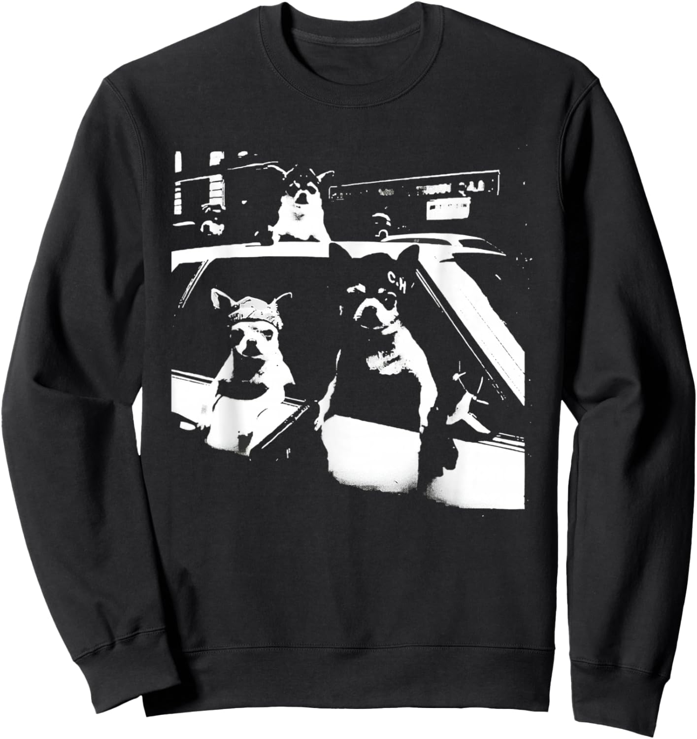 Funny Chihuahua Meme Gangster Dog Driving Car Graphic Sweatshirt - Sweatshirt | Black