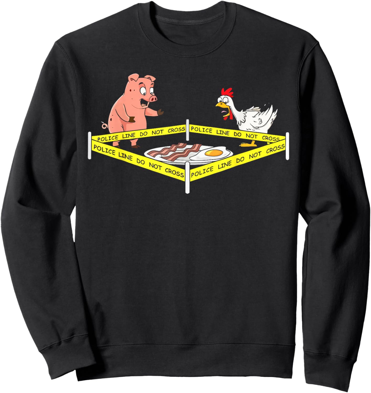 Funny Crime Scene Bacon Egg Pig Chicken Food Thanksgiving Sweatshirt - Sweatshirt | Black
