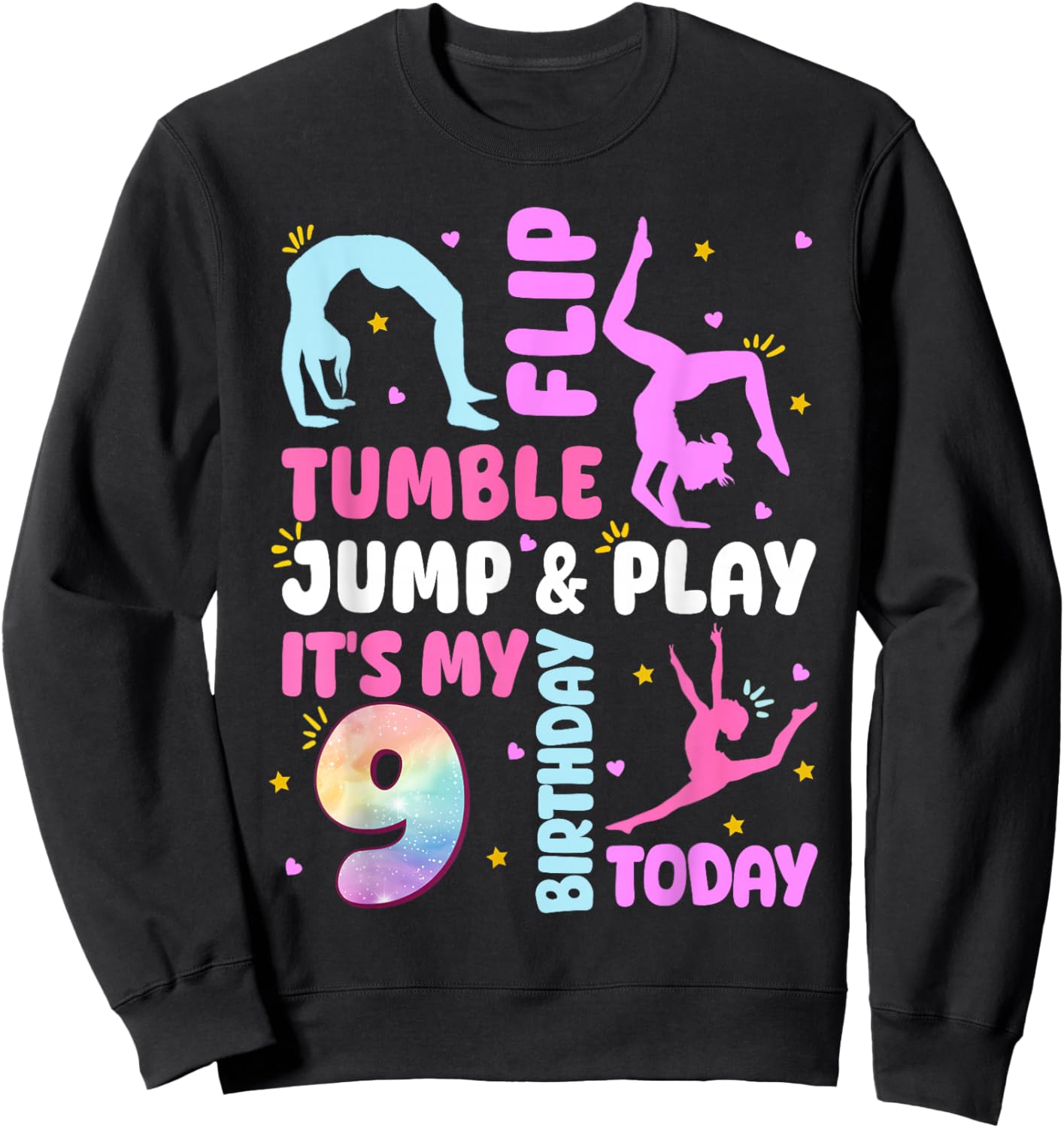 Kids 9 Year Old Bday Gymnast 9th Gymnastics Birthday Girl Sweatshirt - Sweatshirt | Black