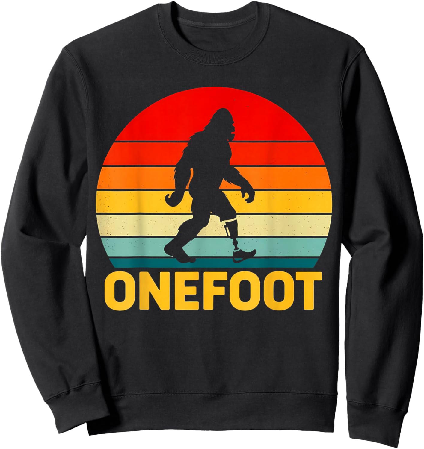 Funny Bigfoot Onefoot Leg Amputee Recovery Retro Sunset Sweatshirt - Sweatshirt | Black
