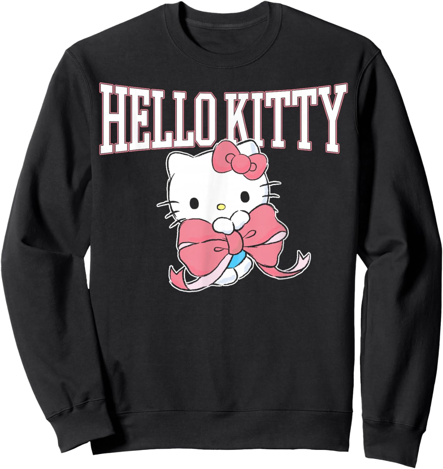 Hello Kitty Holding Pink Bow Collegiate Style Lettering Sweatshirt - Sweatshirt | Black