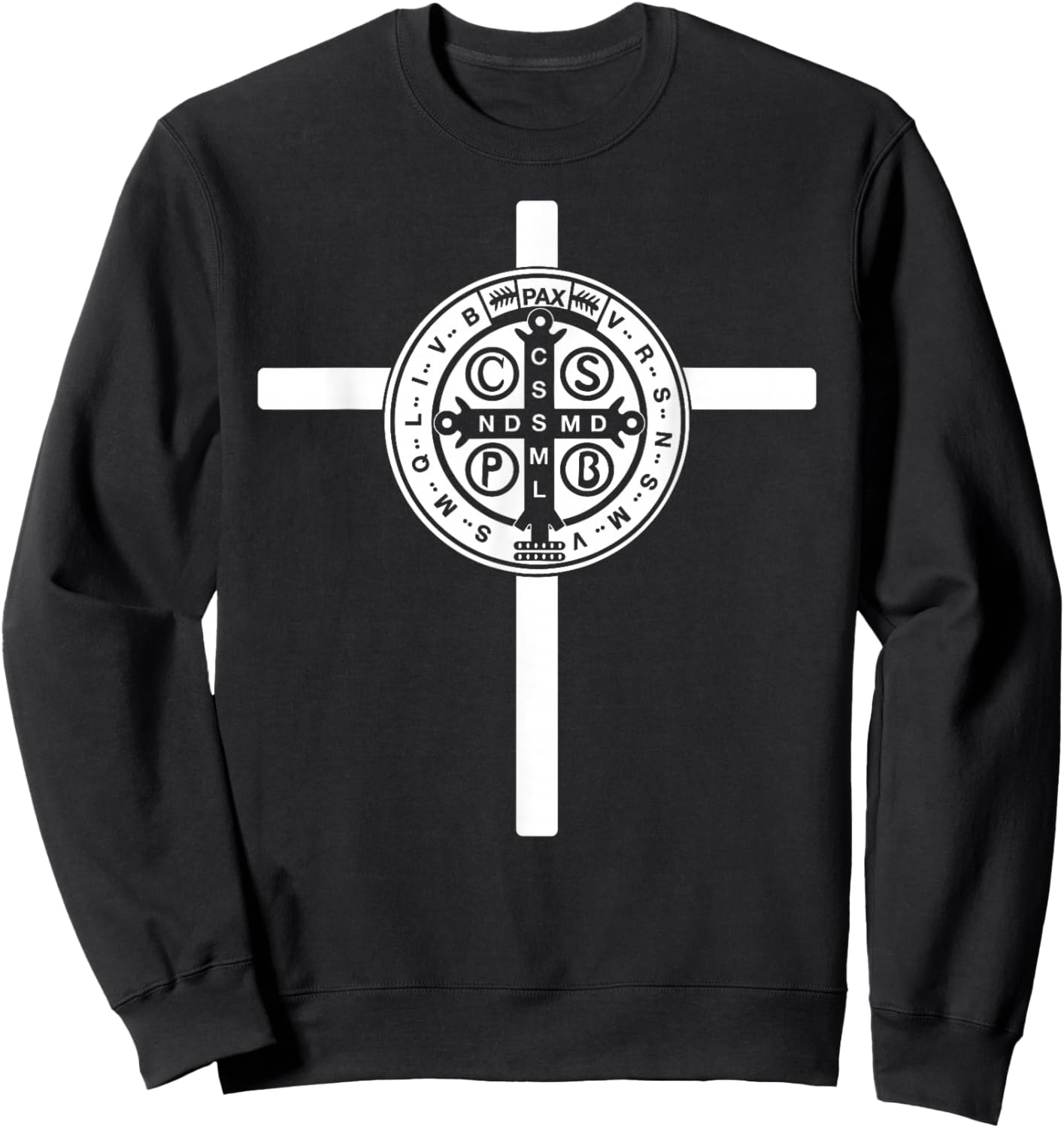 Religious Catholic St. Benedict Medal | Christian Sweatshirt - Sweatshirt | Black