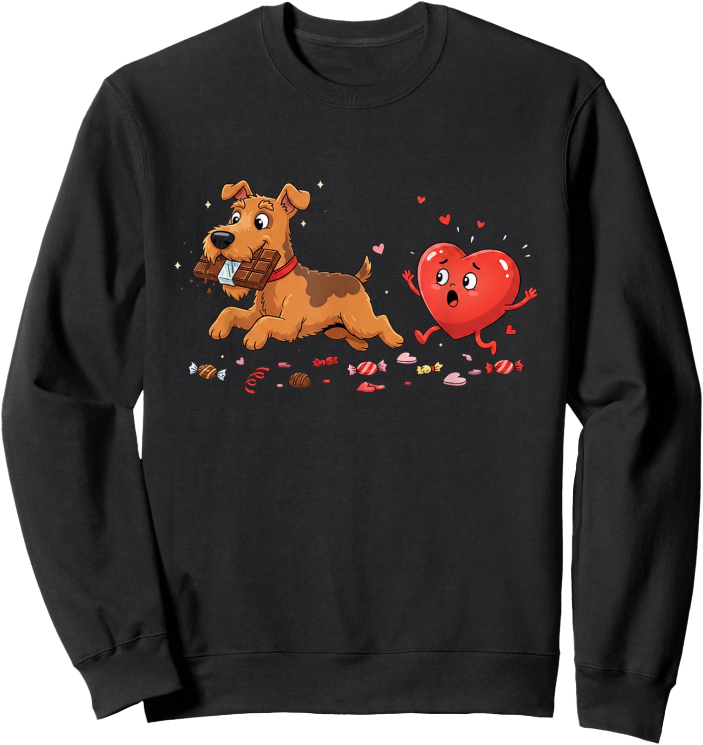 Funny Airedale Terrier Heart Valentine Dog Kids Sweatshirt - Sweatshirt | Black