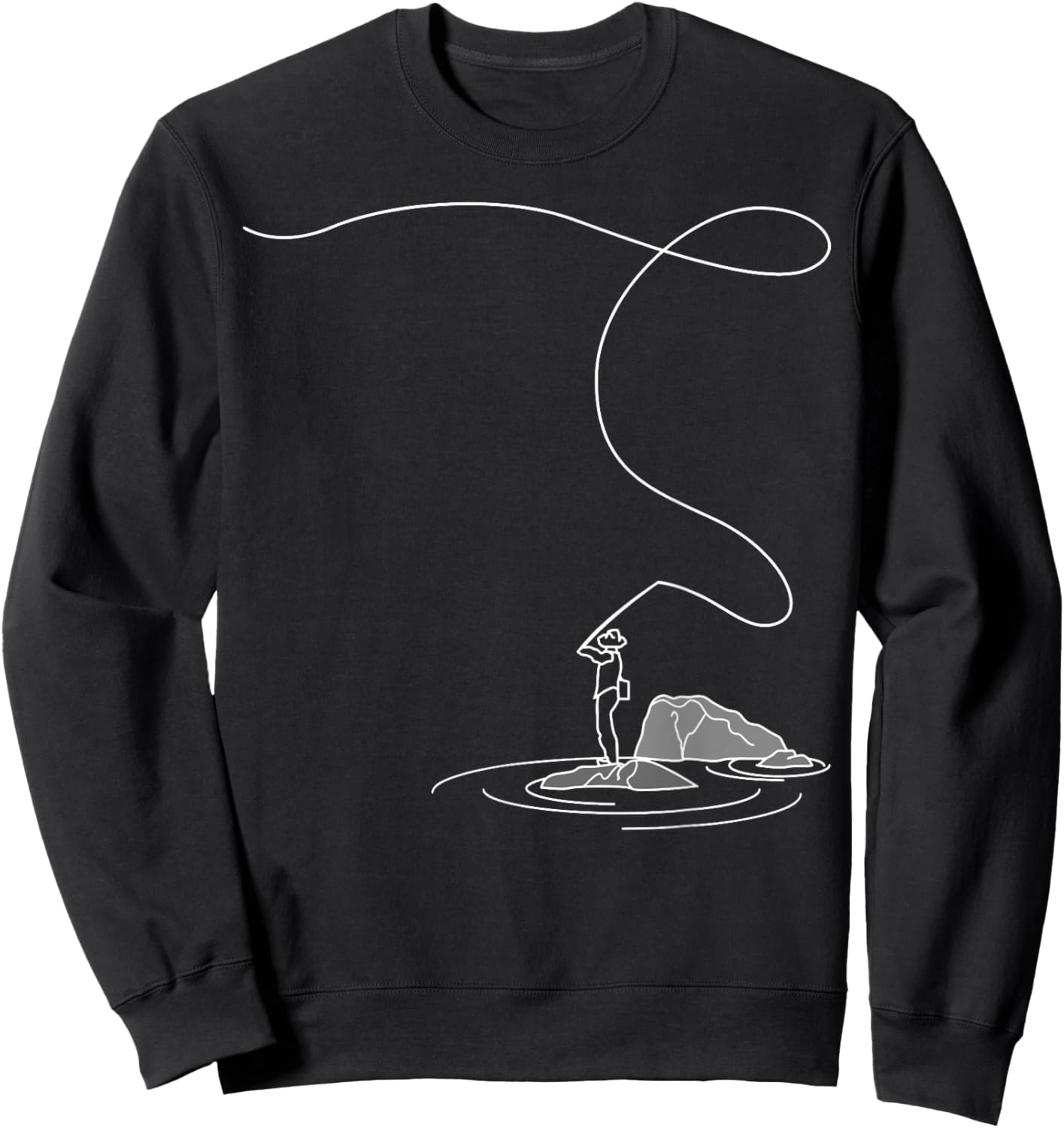 Fly Fishing Lover Line Art Fishrod Fly Rod Angling Fisherman Sweatshirt - Sweatshirt | Black