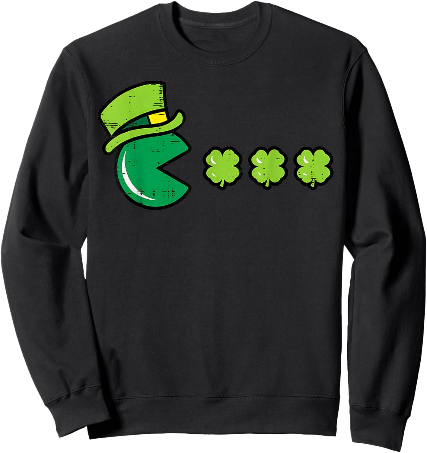 St Patricks Day Eating Shamrock Retro Gamer Men Boys Kids Sweatshirt - Sweatshirt | Black