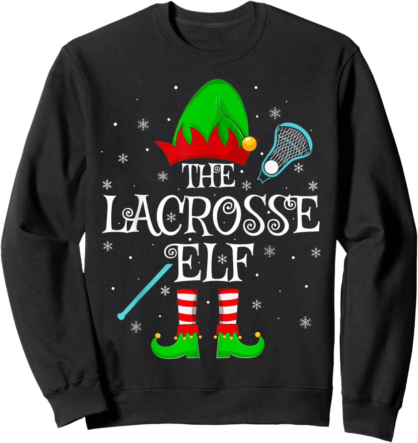 Lacrosse Elf Christmas Family Elf Squad Sports Player Xmas Sweatshirt - Sweatshirt | Black
