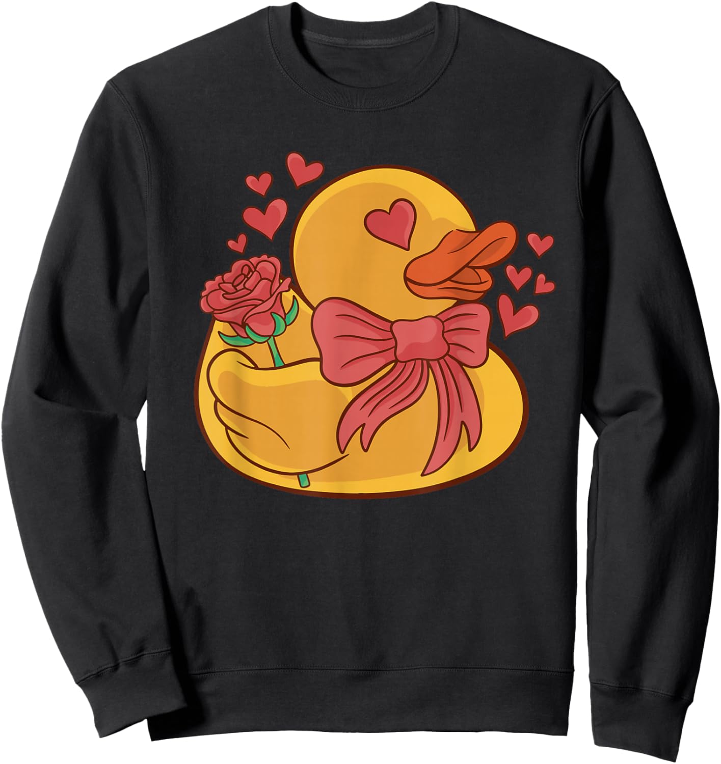Valentines Rubber Duck with Rose Flowers Rubber Duck Lover Sweatshirt - Sweatshirt | Black