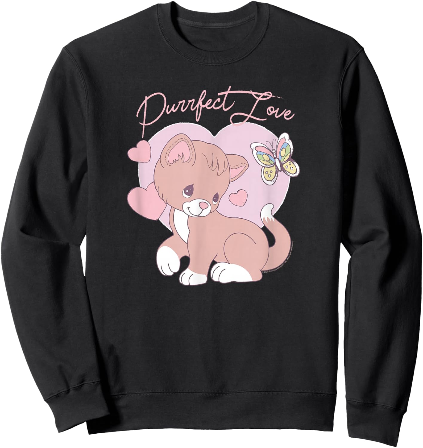 Precious Moments Purrfect Love Cat Sweet Cute Retro Kitty Sweatshirt - Sweatshirt | Black